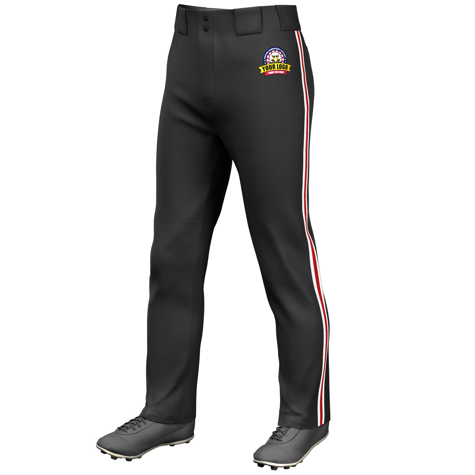 Custom Black White Red-White Classic Fit Stretch Practice Loose-fit Baseball Pants