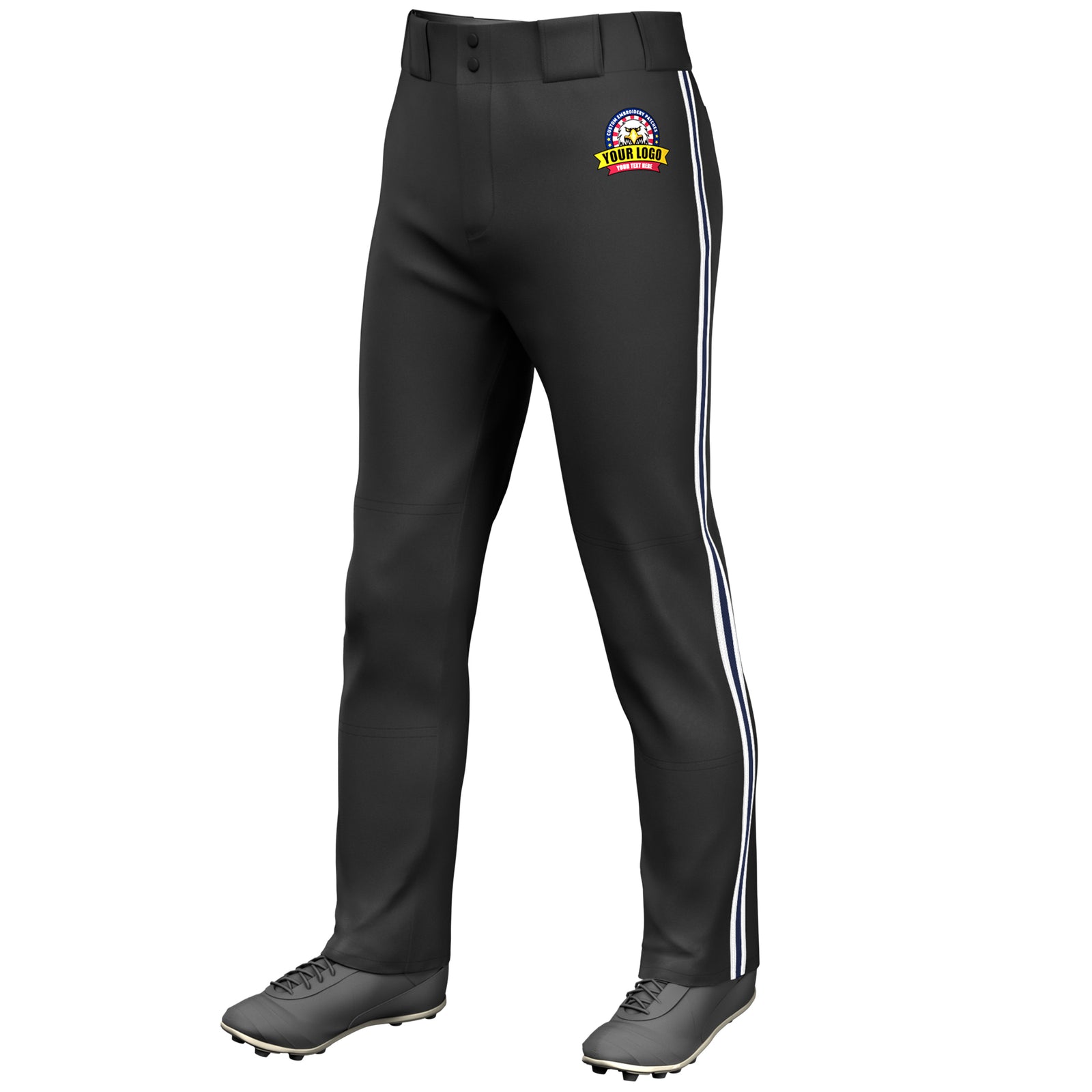 Custom Black White Navy-White Classic Fit Stretch Practice Loose-fit Baseball Pants