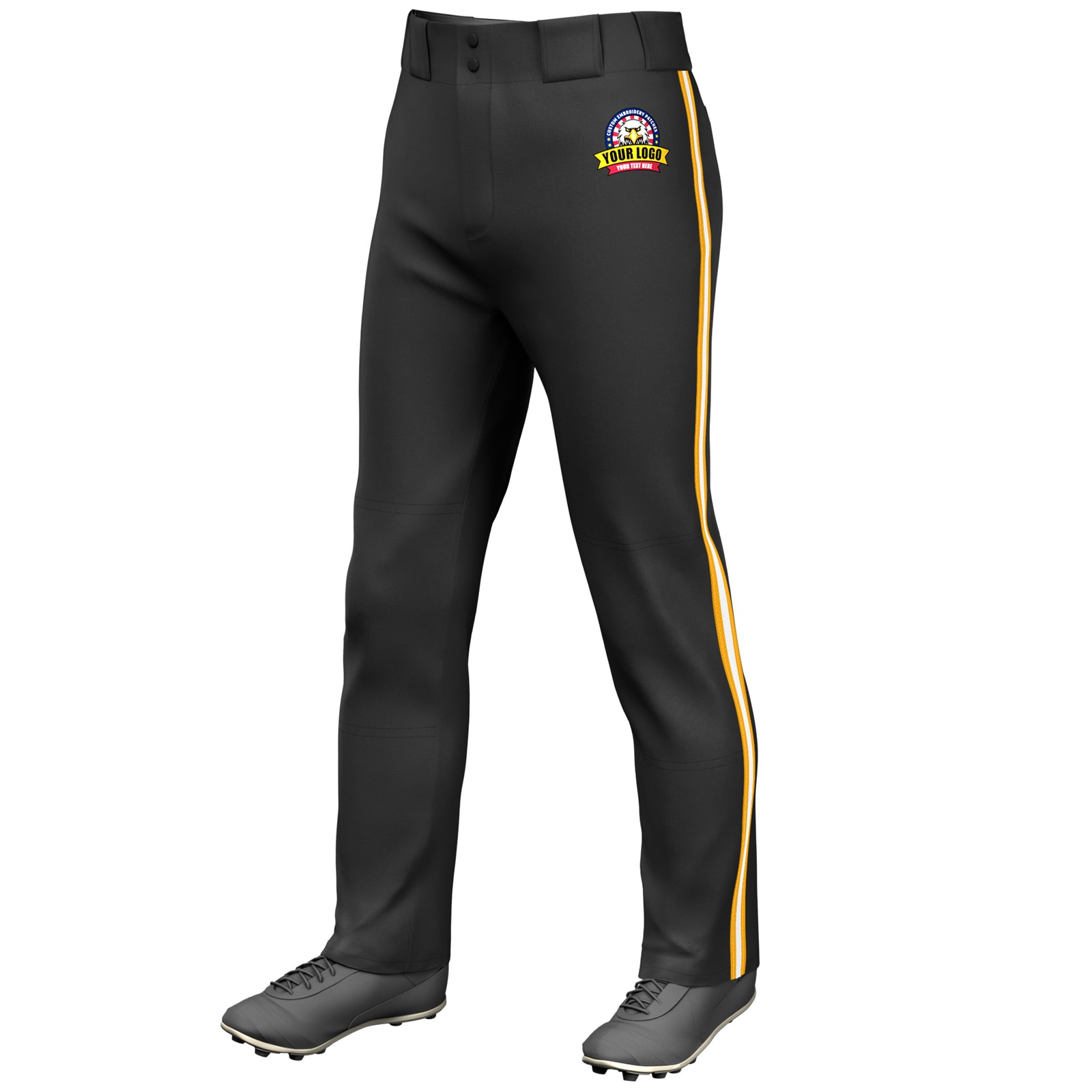 Custom Black Yellow White-Yellow Classic Fit Stretch Practice Loose-fit Baseball Pants