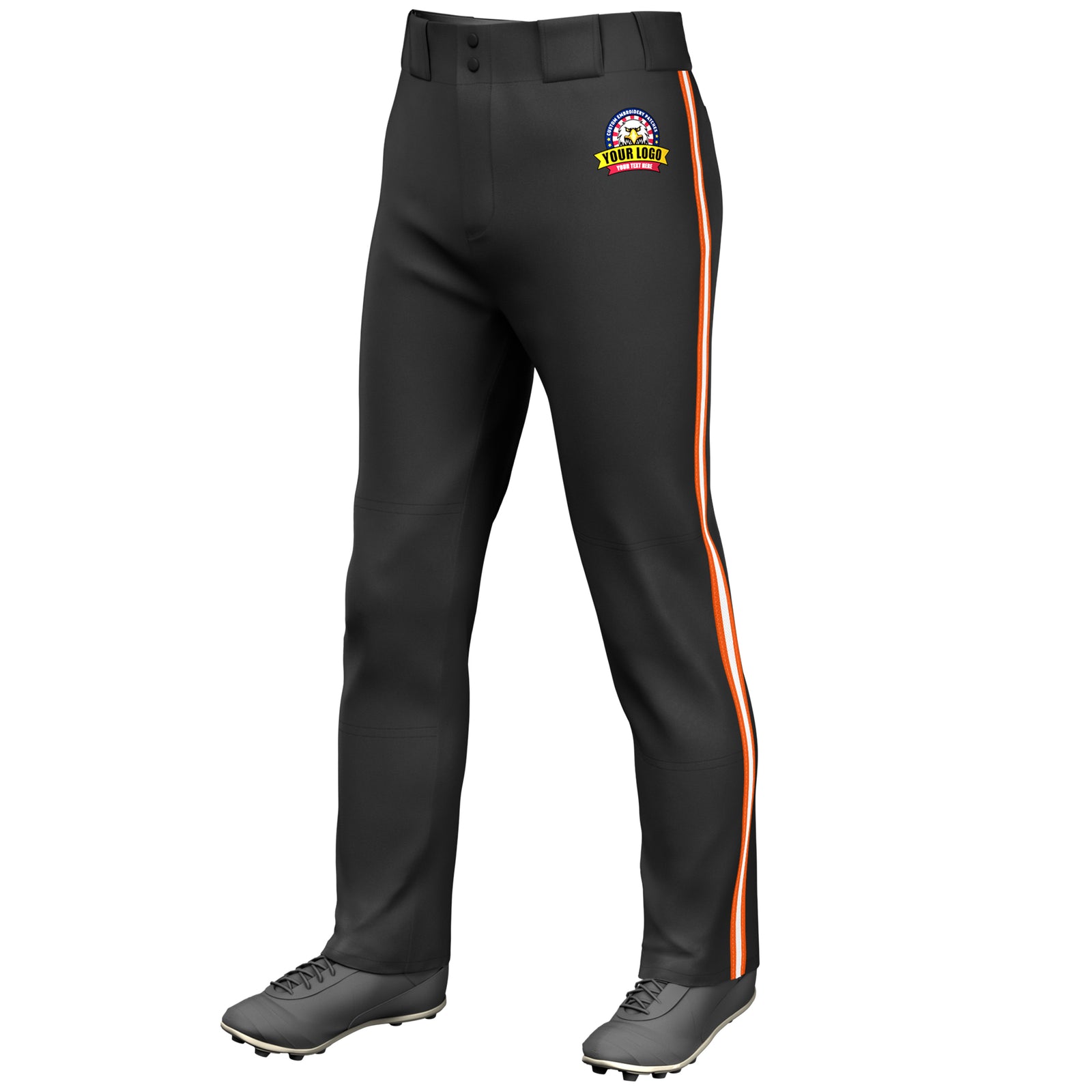 Custom Black Orange White-Orange Classic Fit Stretch Practice Loose-fit Baseball Pants
