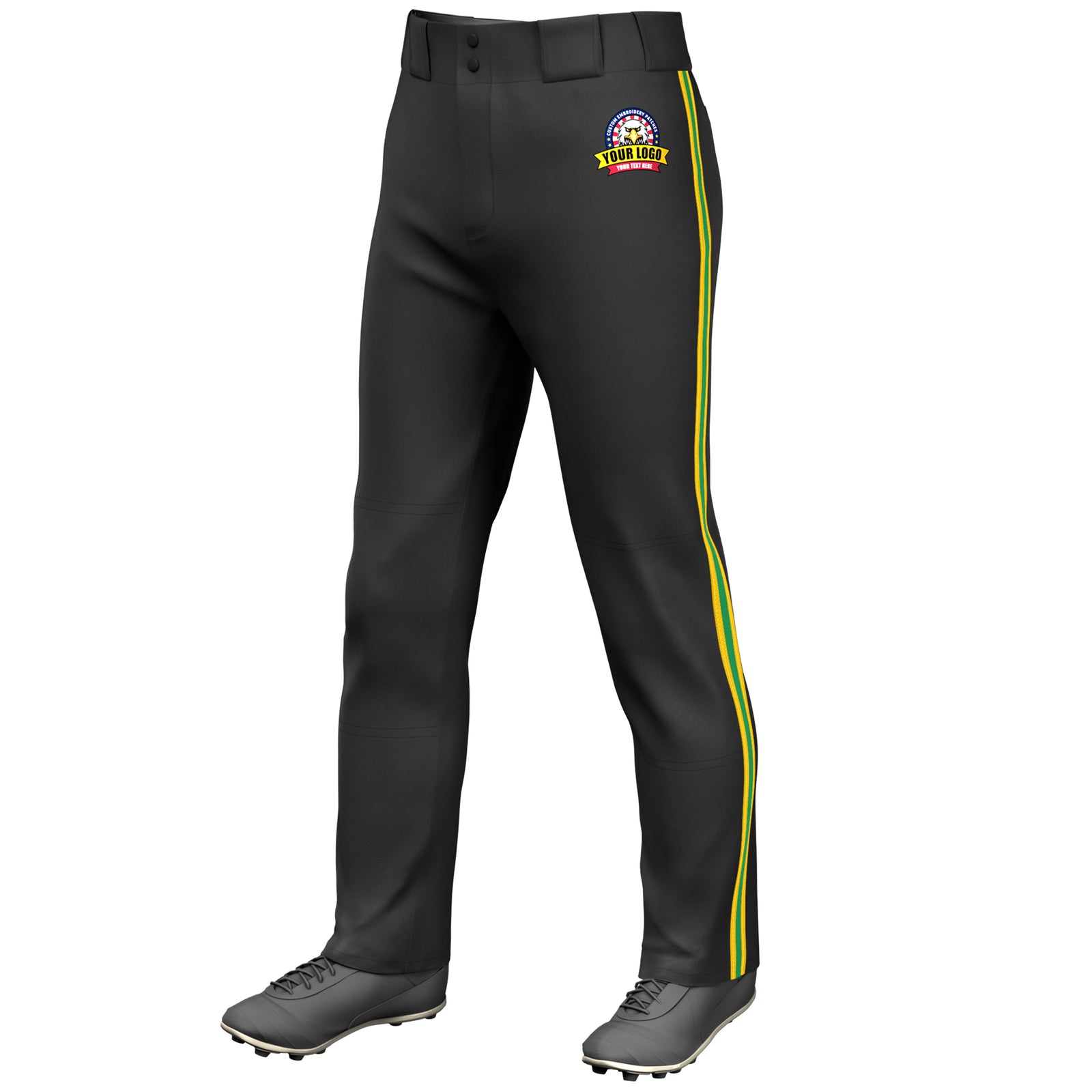 Custom Black Gold Kelly Green-Gold Classic Fit Stretch Practice Loose-fit Baseball Pants