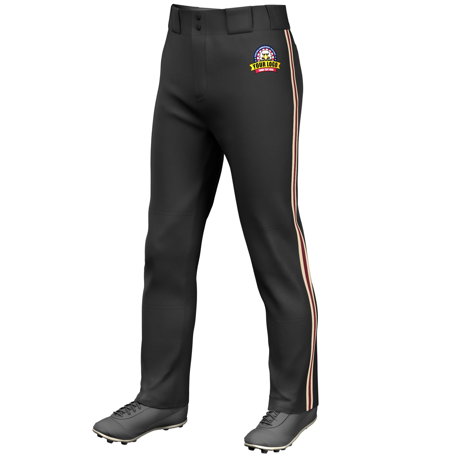 Custom Black Khaki Crimson-Khaki Classic Fit Stretch Practice Loose-fit Baseball Pants
