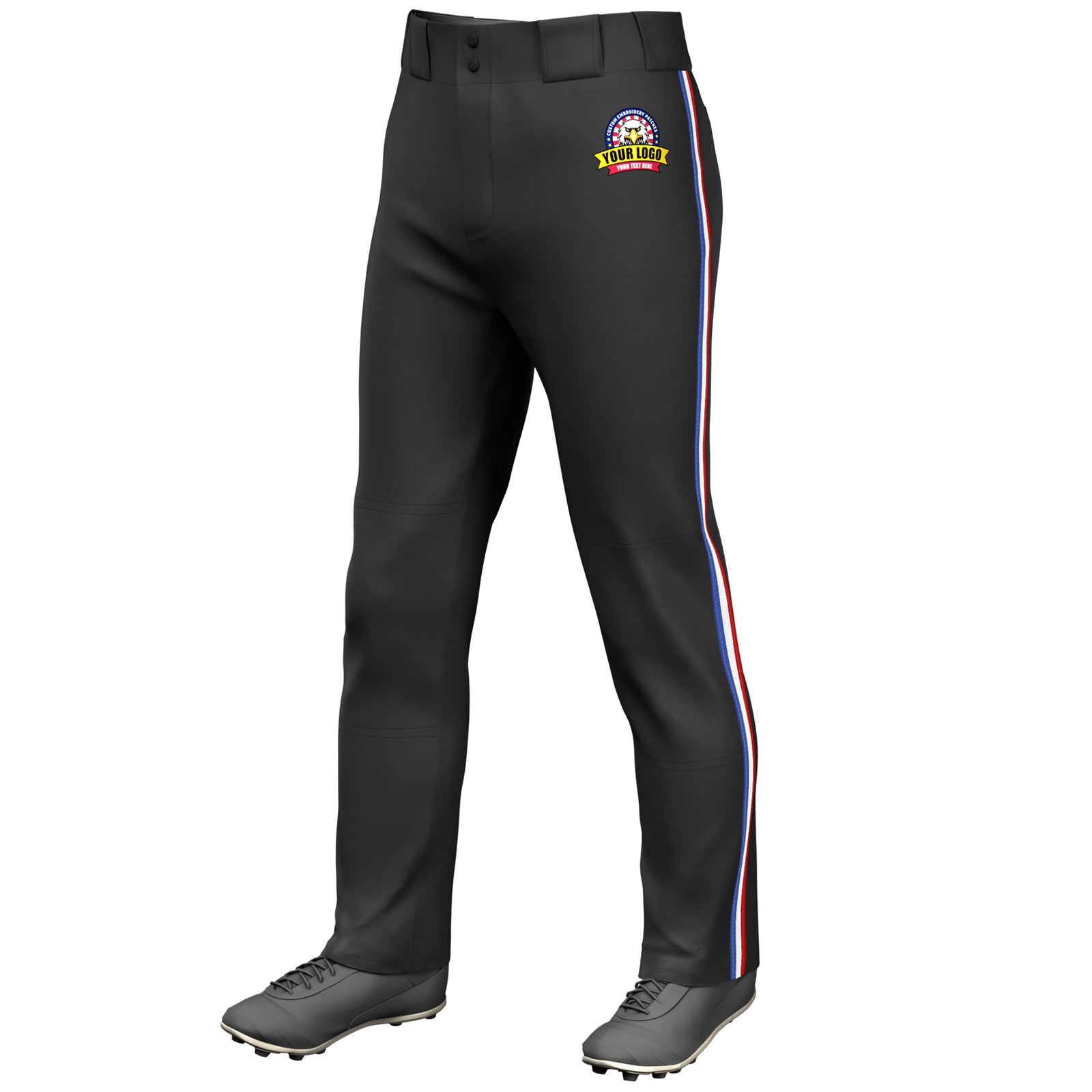 Custom Black Royal White-Red Classic Fit Stretch Practice Loose-fit Baseball Pants