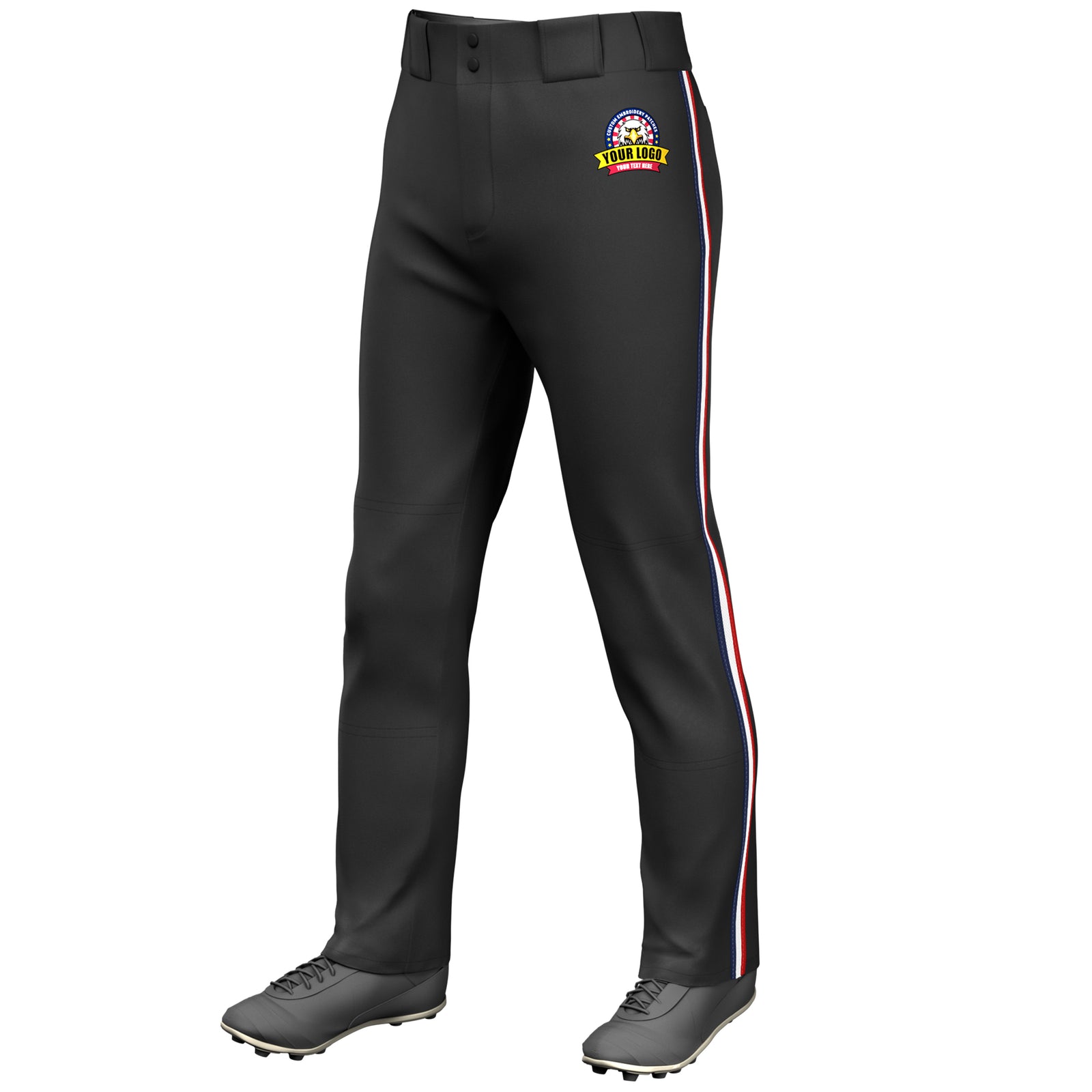 Custom Black Navy White-Red Classic Fit Stretch Practice Loose-fit Baseball Pants
