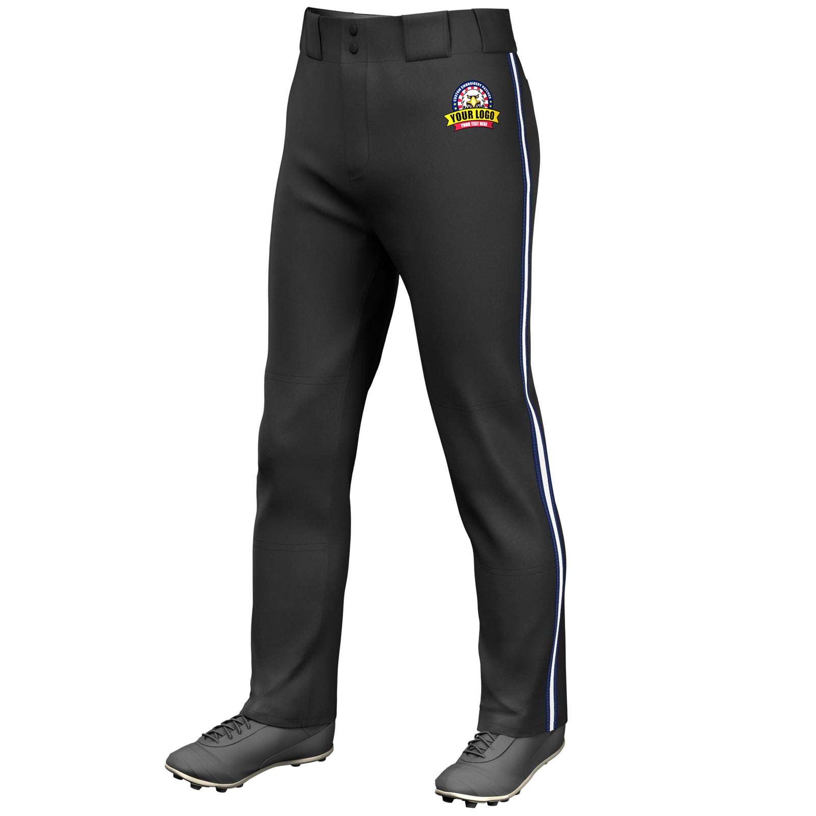Custom Black Navy White-Navy Classic Fit Stretch Practice Loose-fit Baseball Pants