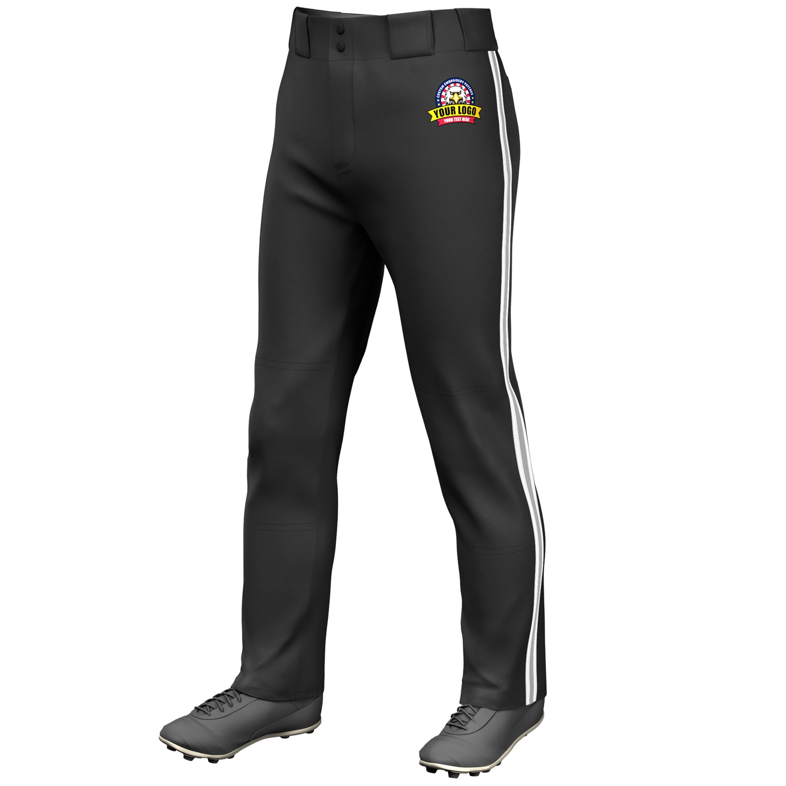 Custom Black White Gray-White Classic Fit Stretch Practice Loose-fit Baseball Pants