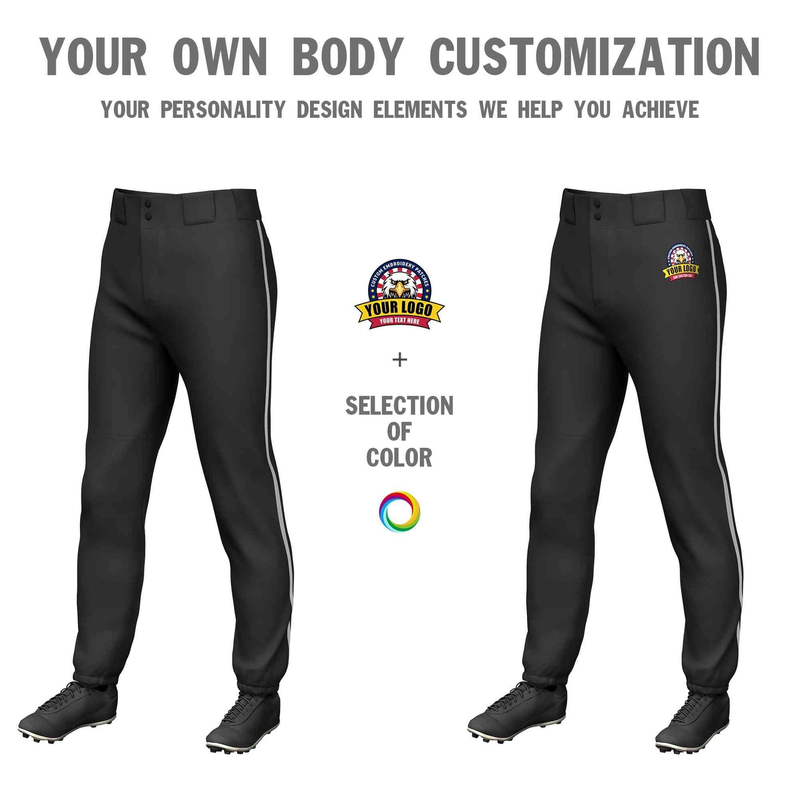 Custom Black Gray Classic Fit Stretch Practice Pull-up Baseball Pants