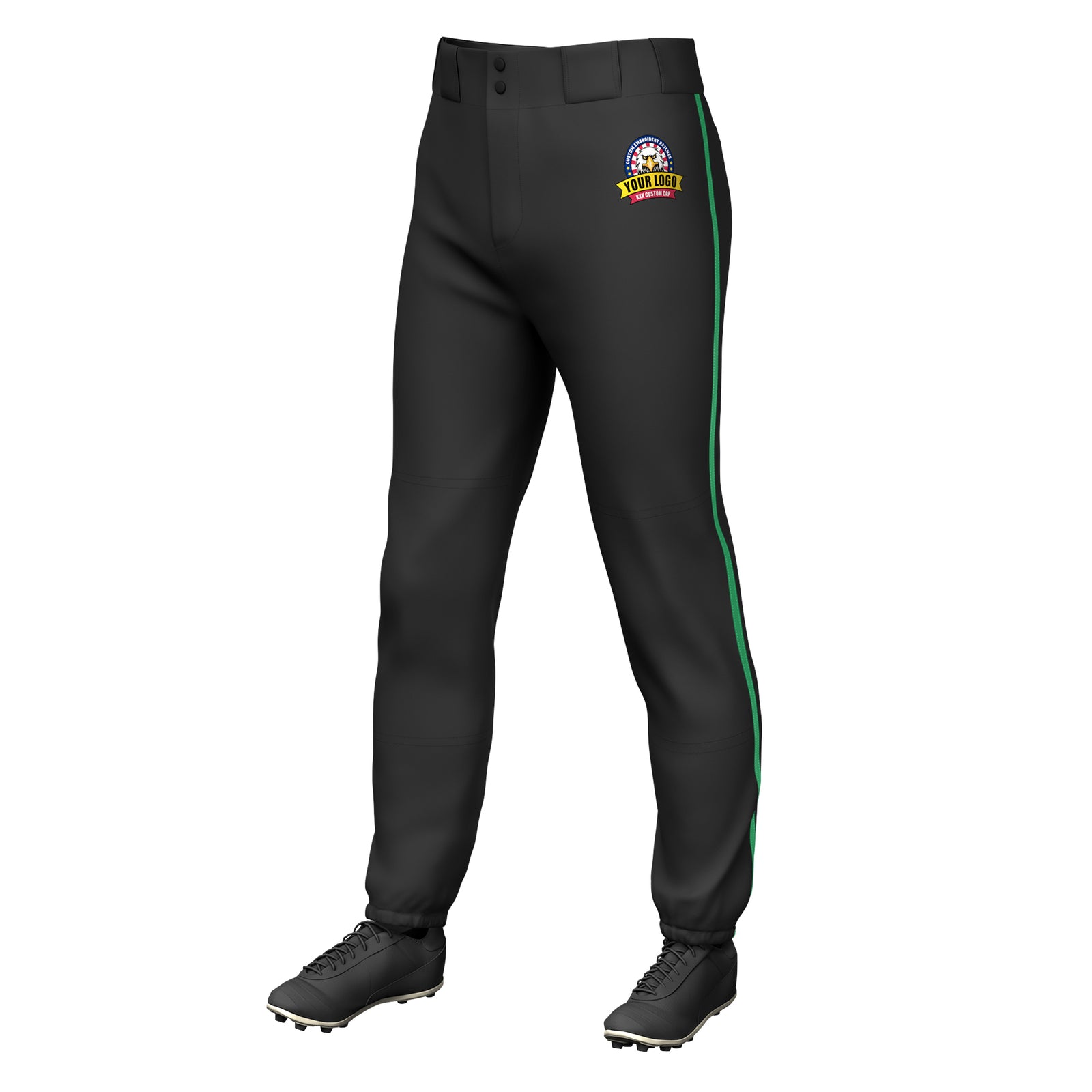 Custom Black Kelly Green Classic Fit Stretch Practice Pull-up Baseball Pants