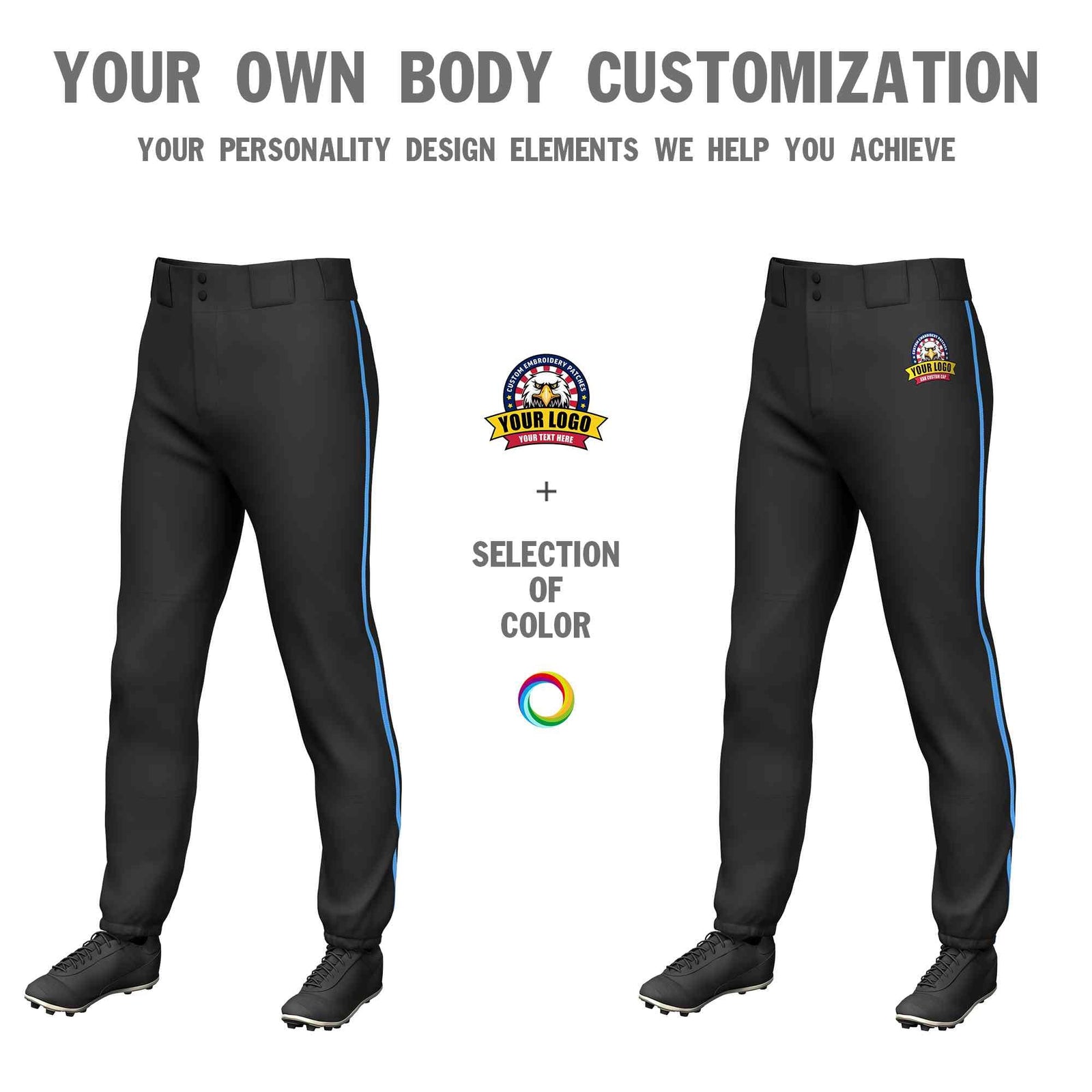 Custom Black Powder Blue Classic Fit Stretch Practice Pull-up Baseball Pants