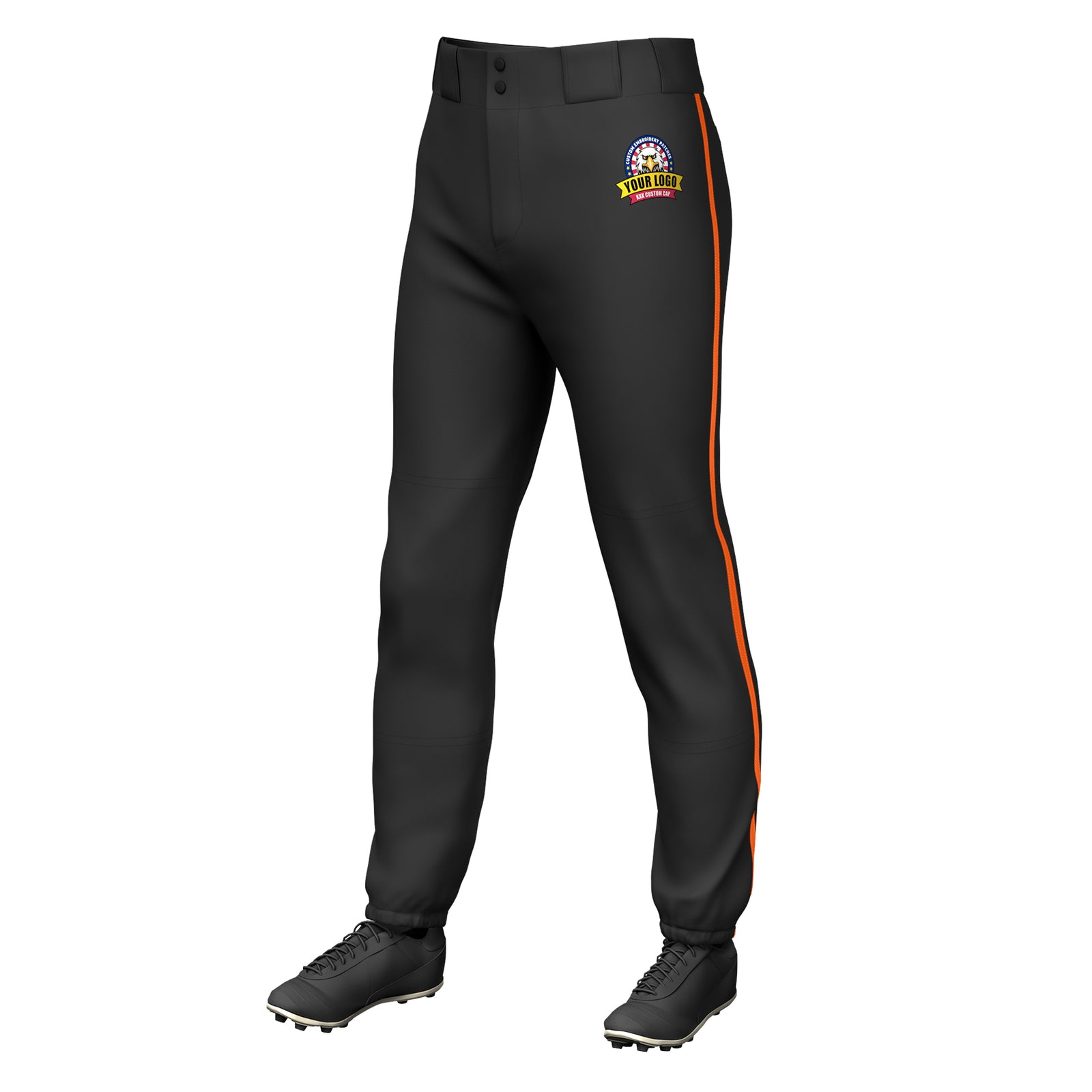 Custom Black Orange Classic Fit Stretch Practice Pull-up Baseball Pants