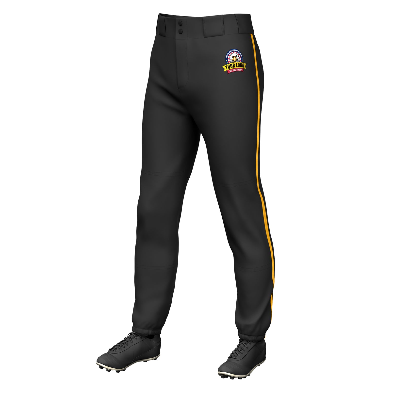 Custom Black Yellow Classic Fit Stretch Practice Pull-up Baseball Pants