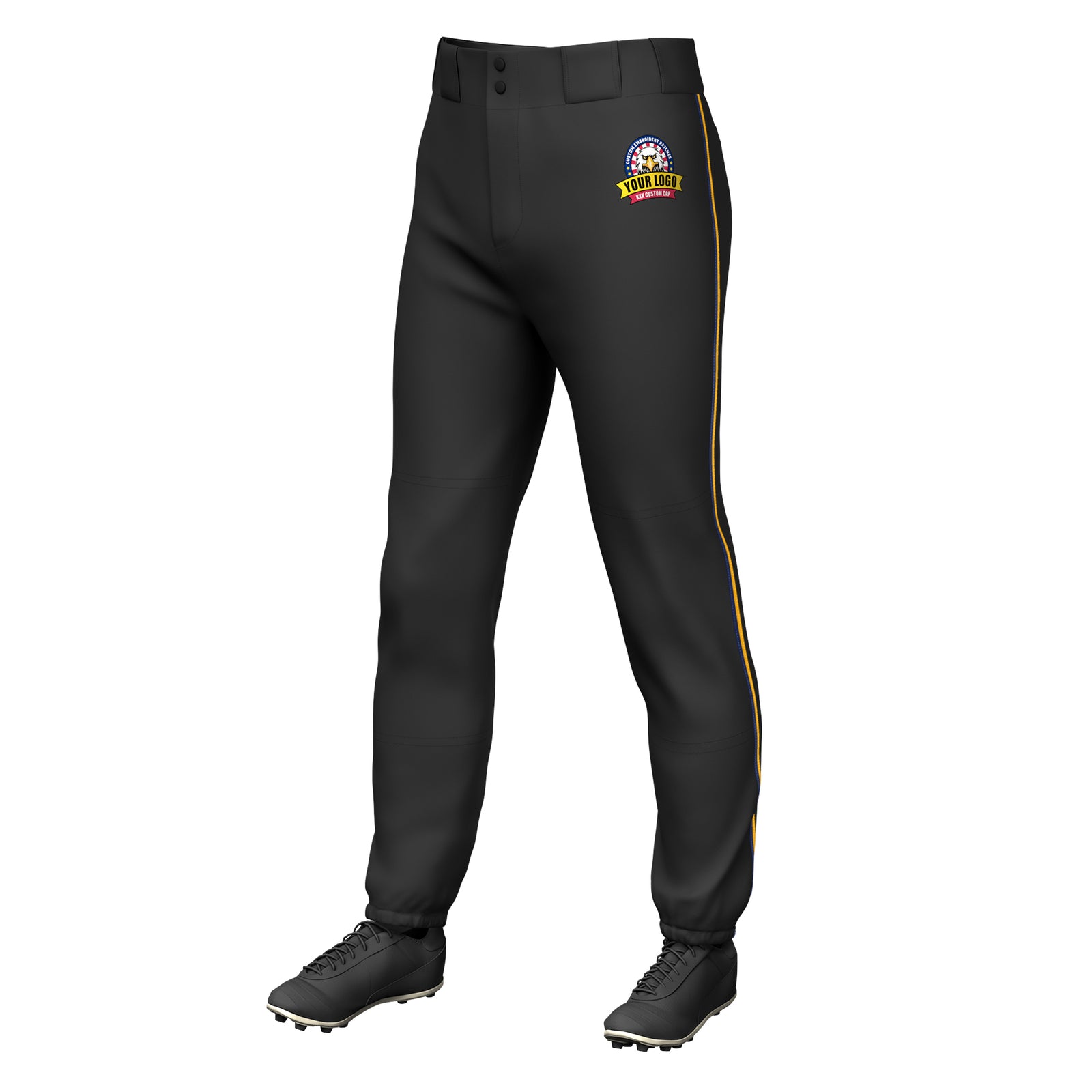 Custom Black Navy-Yellow Classic Fit Stretch Practice Pull-up Baseball Pants