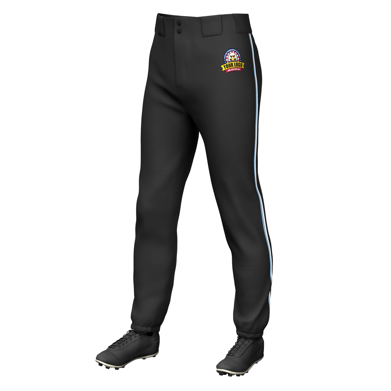 Custom Black Light Blue-White Classic Fit Stretch Practice Pull-up Baseball Pants