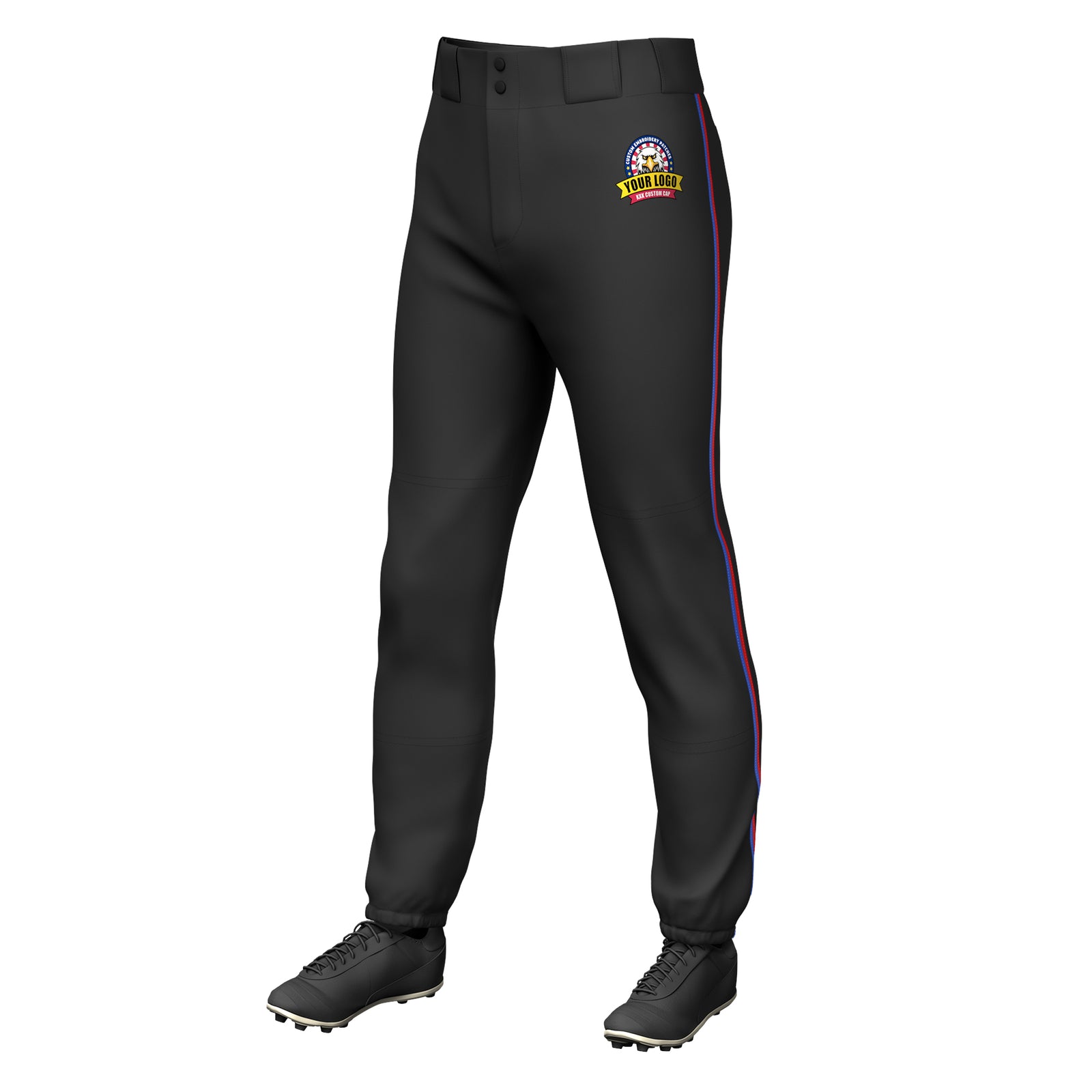 Custom Black Royal-Red Classic Fit Stretch Practice Pull-up Baseball Pants