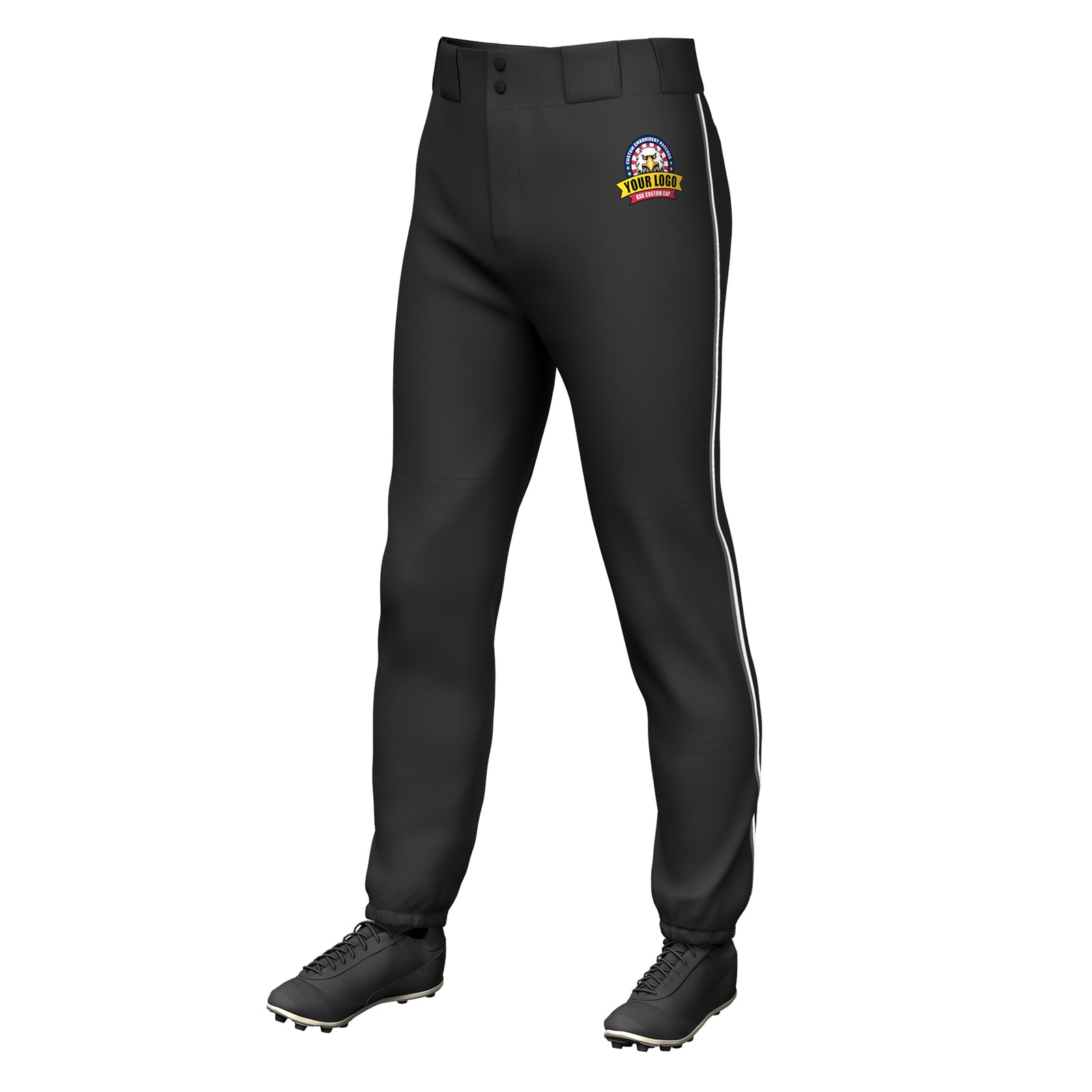 Custom Black Dark Gray-White Classic Fit Stretch Practice Pull-up Baseball Pants