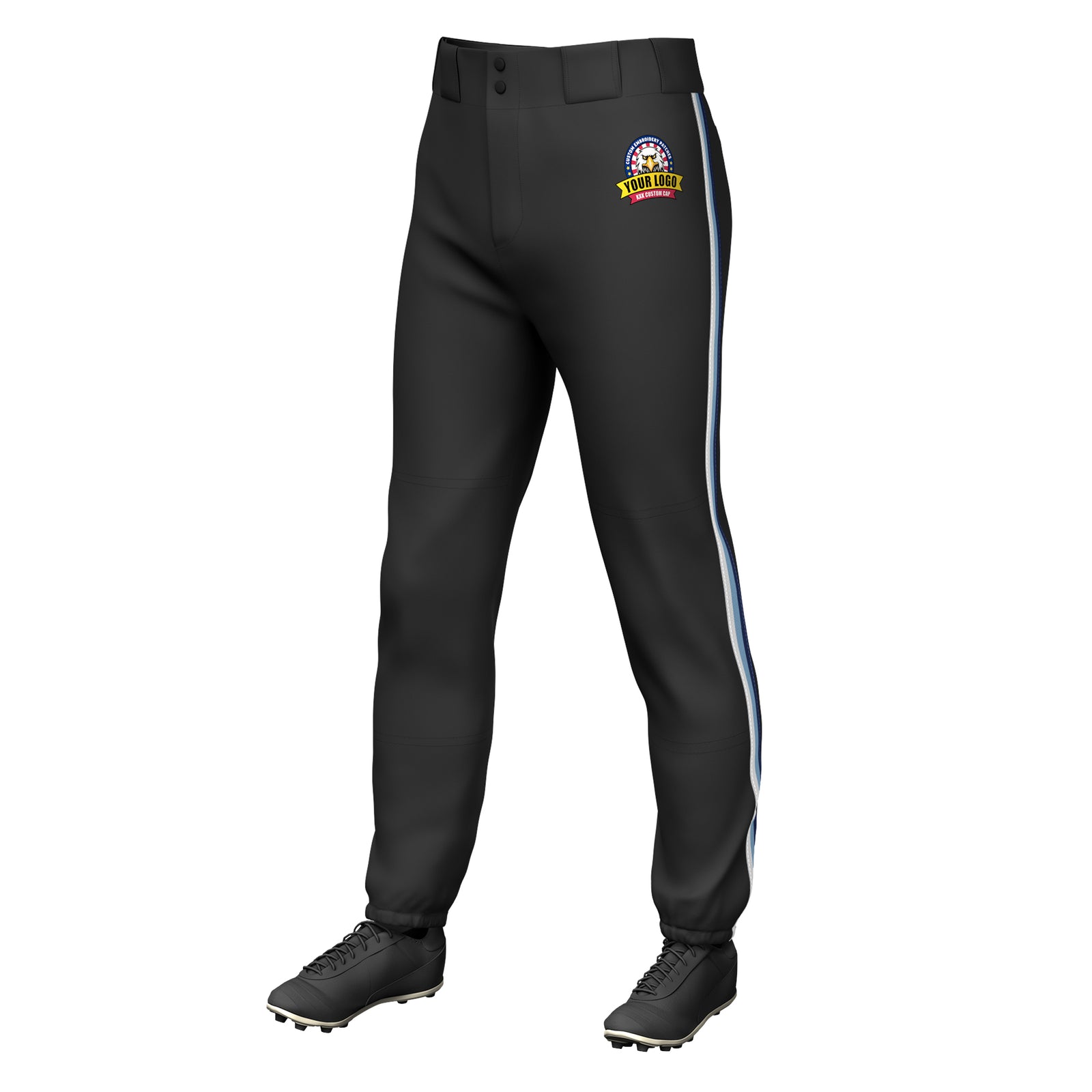 Custom Black White Light Blue-Navy Classic Fit Stretch Practice Pull-up Baseball Pants