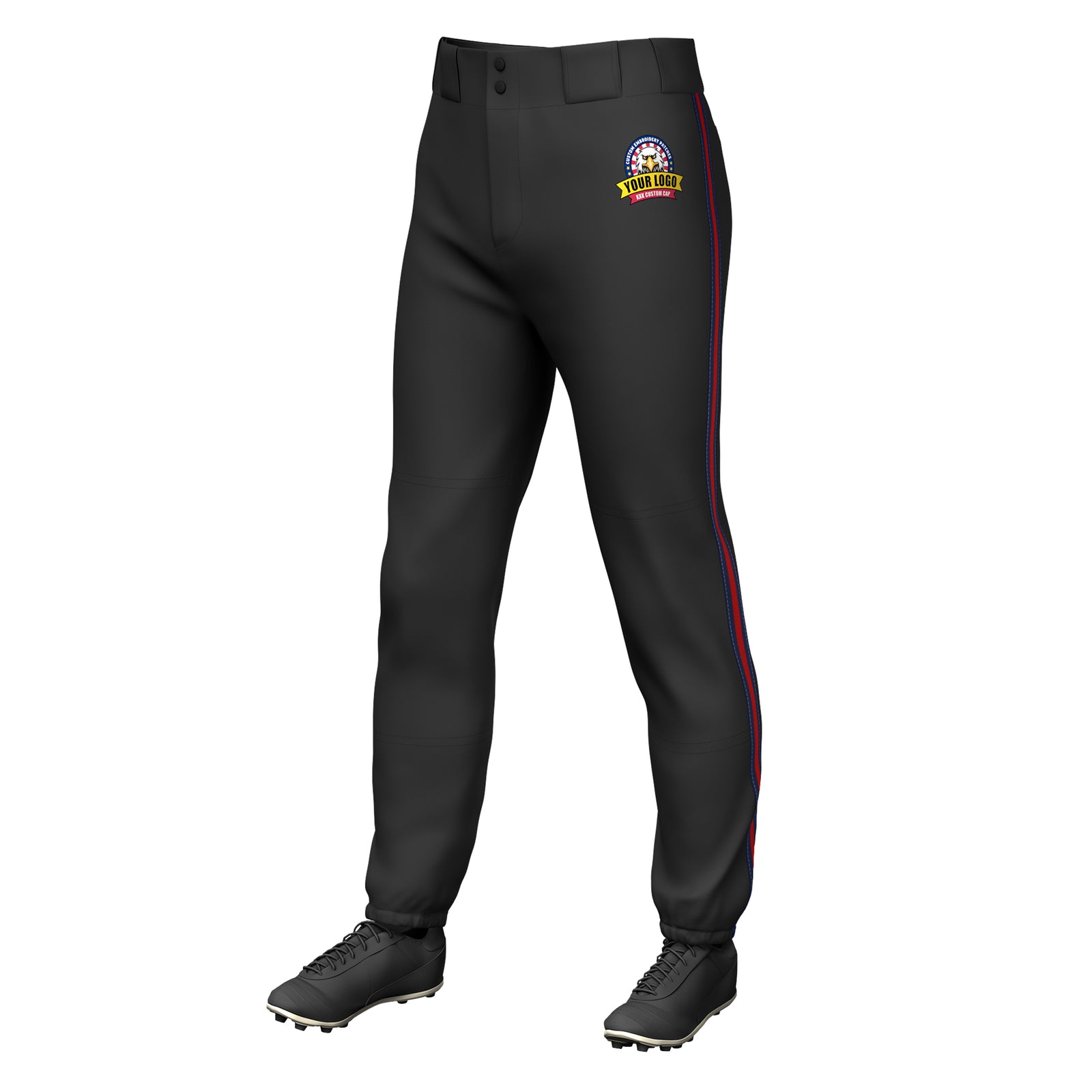 Custom Black Navy Red-Navy Classic Fit Stretch Practice Pull-up Baseball Pants