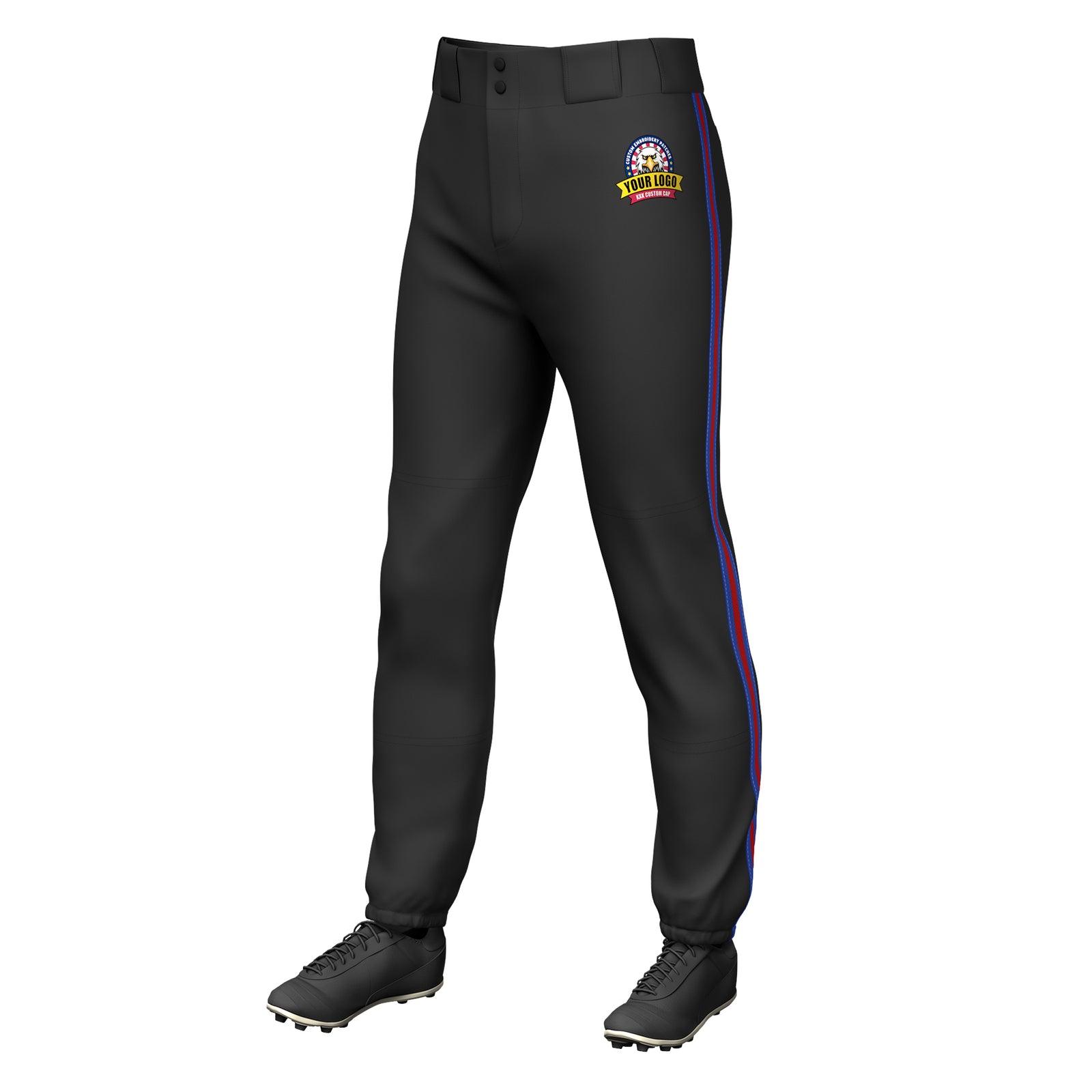 Custom Black Royal Red-Royal Classic Fit Stretch Practice Pull-up Baseball Pants