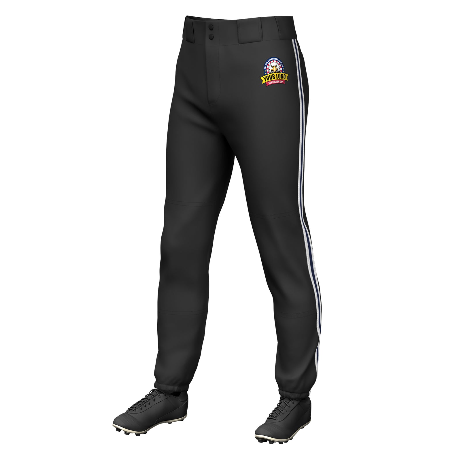 Custom Black White Navy-White Classic Fit Stretch Practice Pull-up Baseball Pants