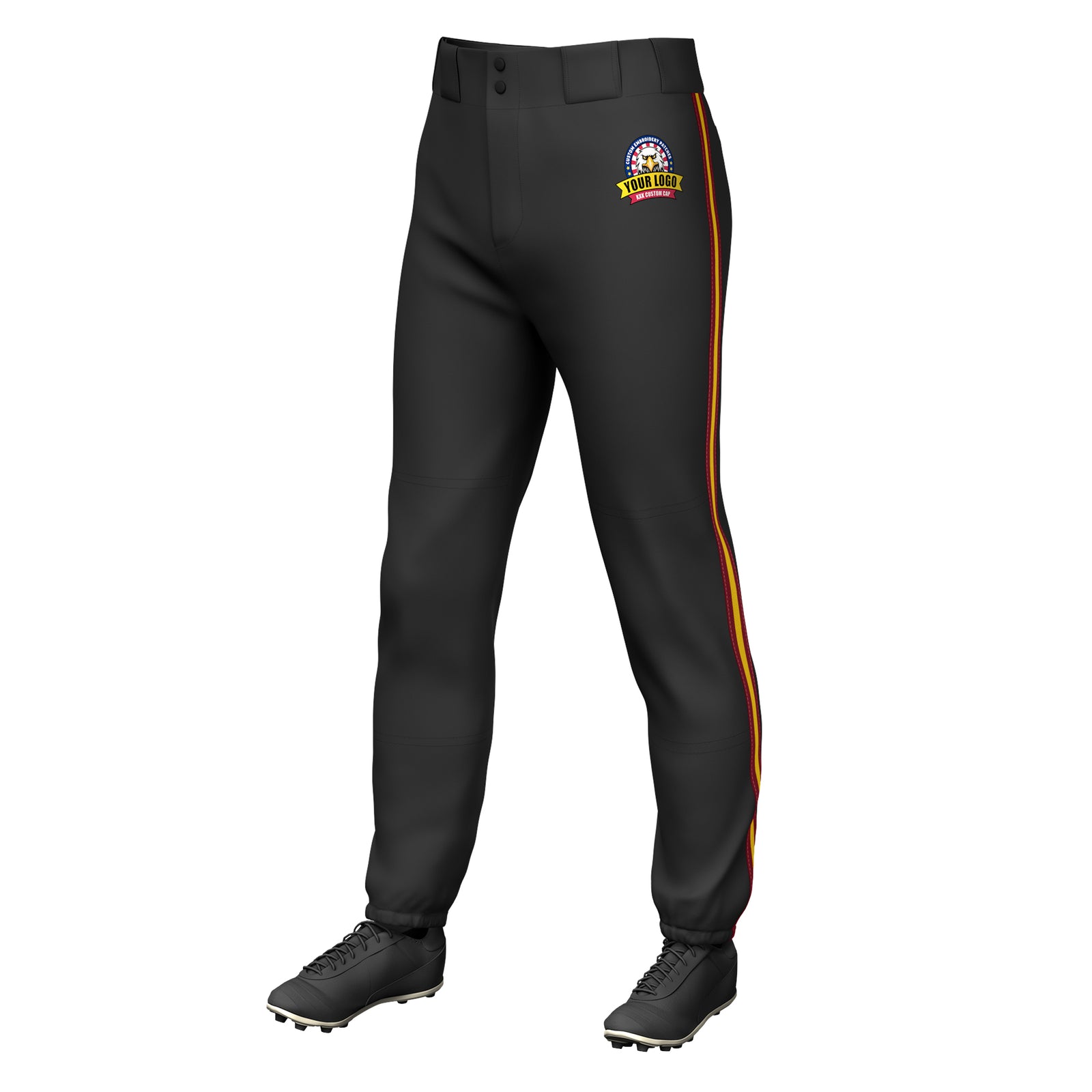 Custom Black Crimson Gold-Crimson Classic Fit Stretch Practice Pull-up Baseball Pants