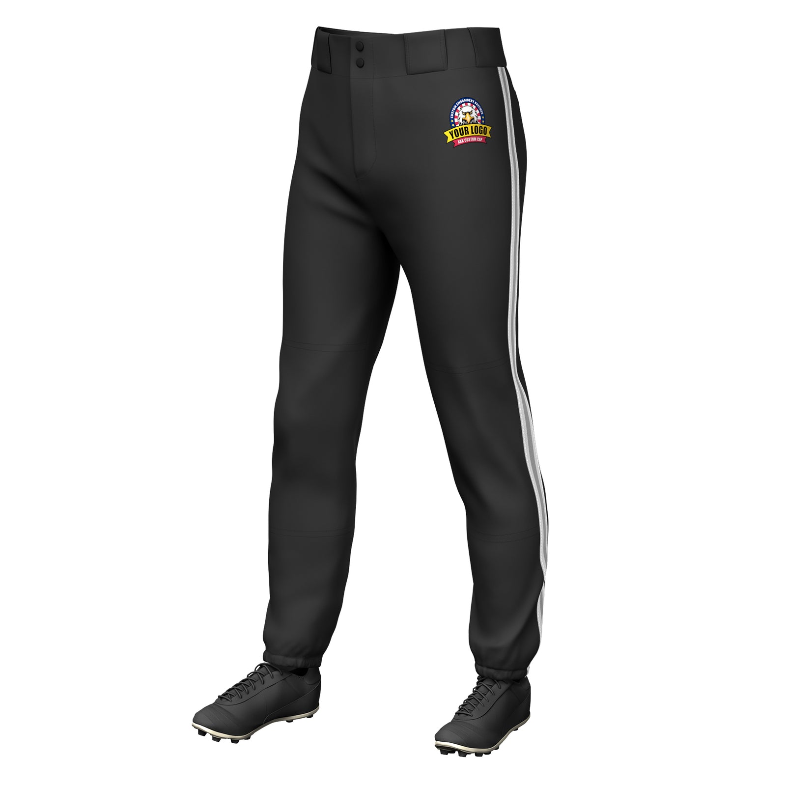 Custom Black White Gray-White Classic Fit Stretch Practice Pull-up Baseball Pants