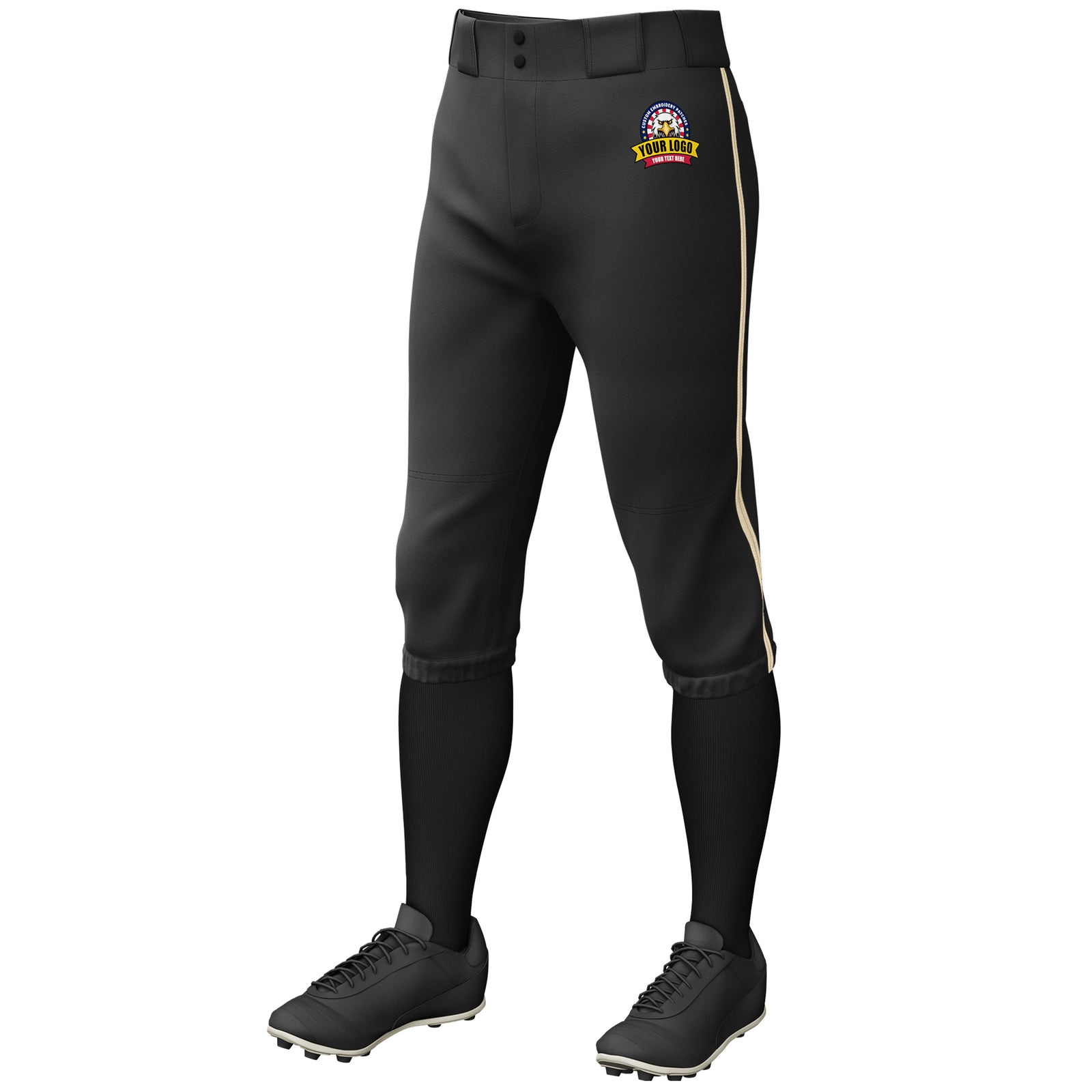 Custom Black Khaki Classic Fit Stretch Practice Knickers Baseball Pants