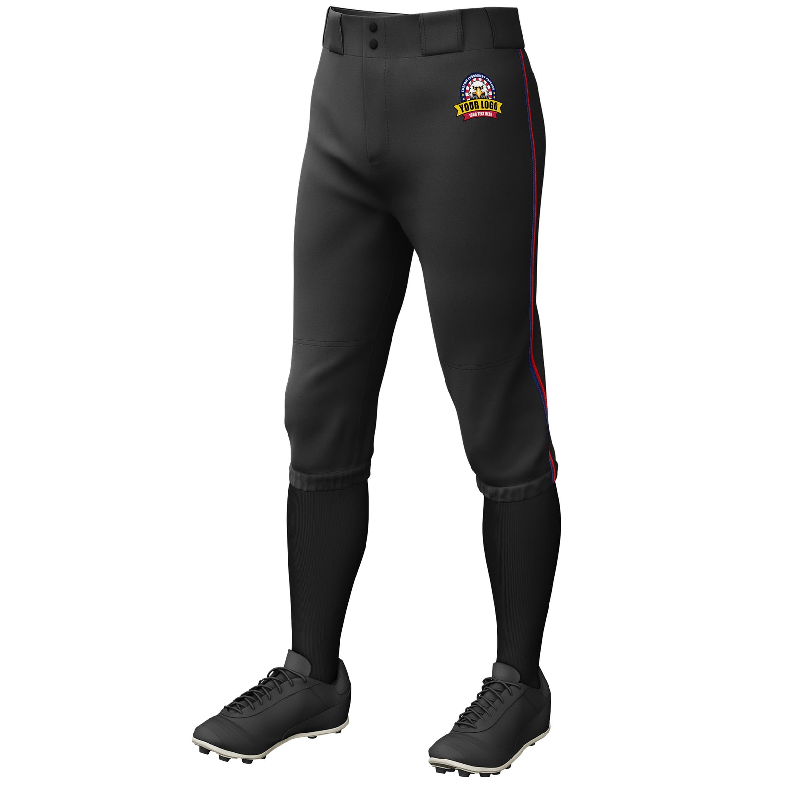 Custom Black Navy-Red Classic Fit Stretch Practice Knickers Baseball Pants