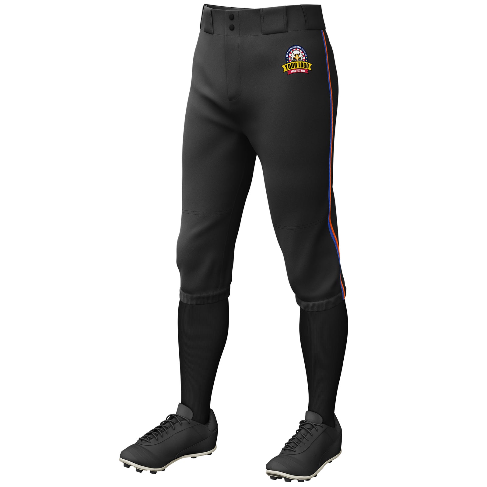 Custom Black Royal-Orange Classic Fit Stretch Practice Knickers Baseball Pants