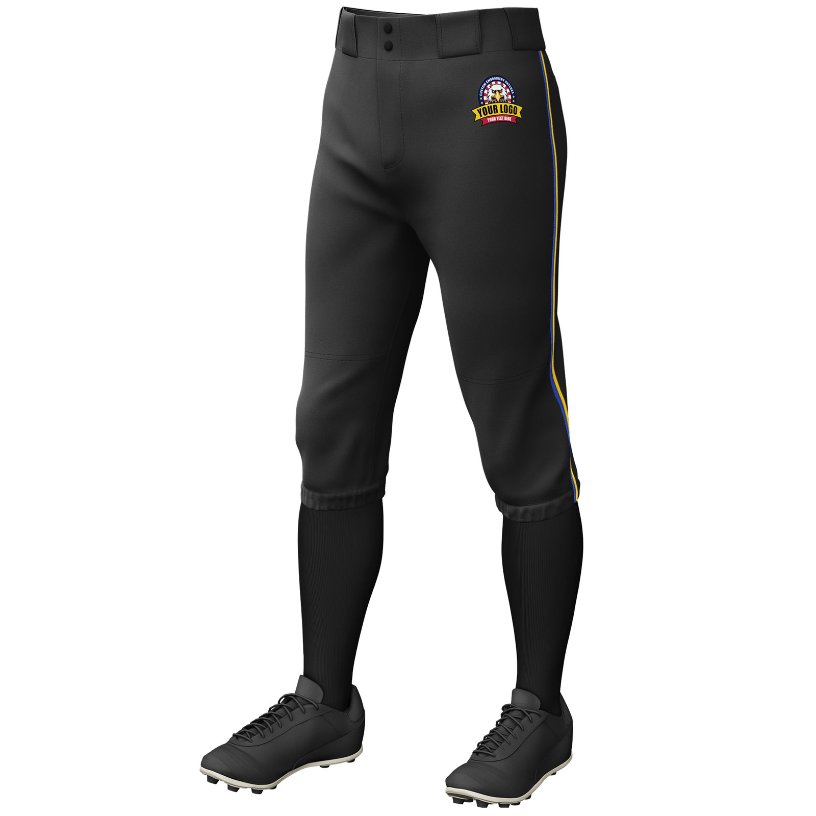 Custom Black Royal-Gold Classic Fit Stretch Practice Knickers Baseball Pants