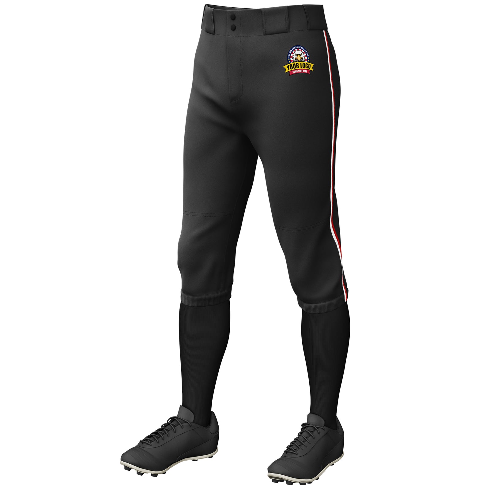 Custom Black White-Red Classic Fit Stretch Practice Knickers Baseball Pants