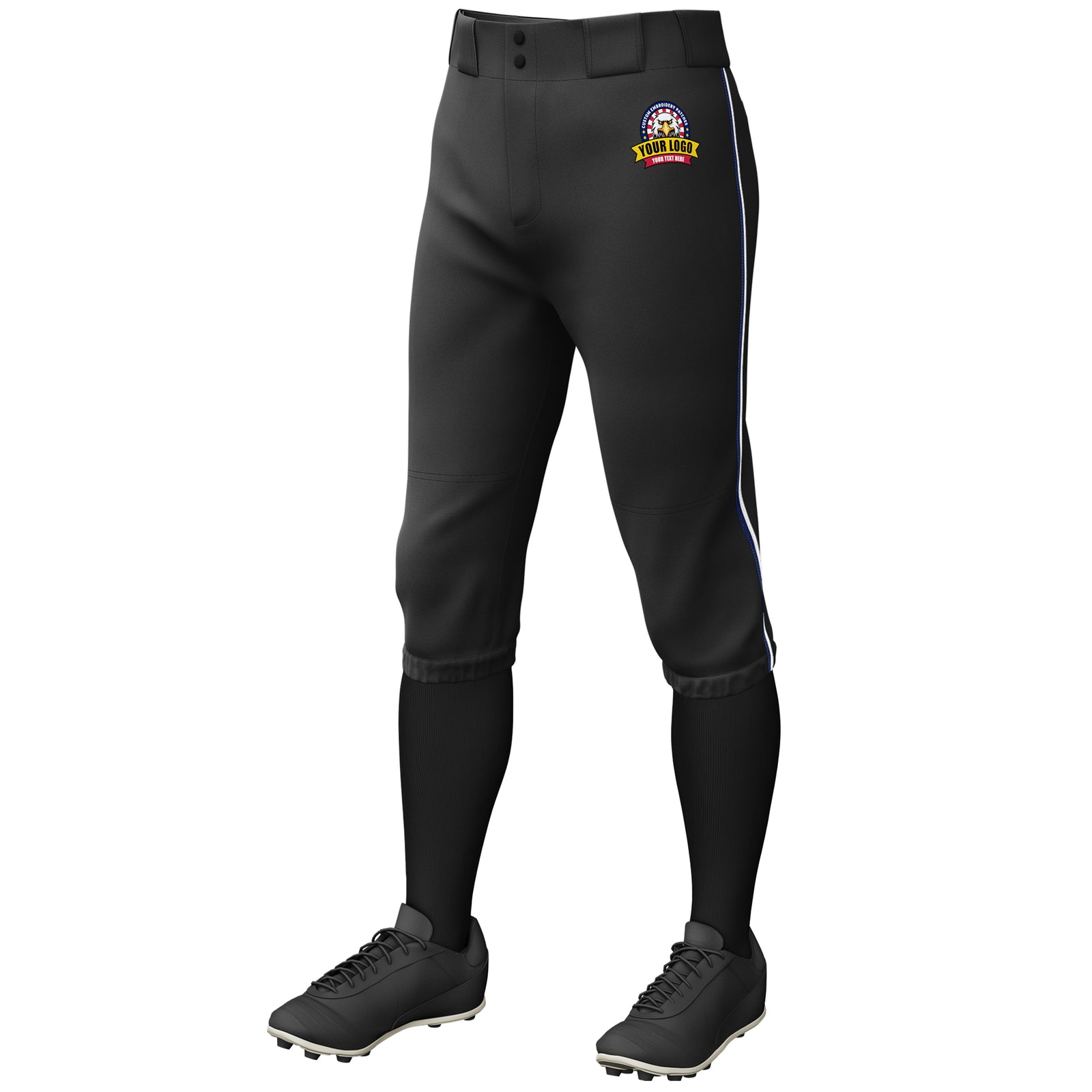 Custom Black Navy-White Classic Fit Stretch Practice Knickers Baseball Pants