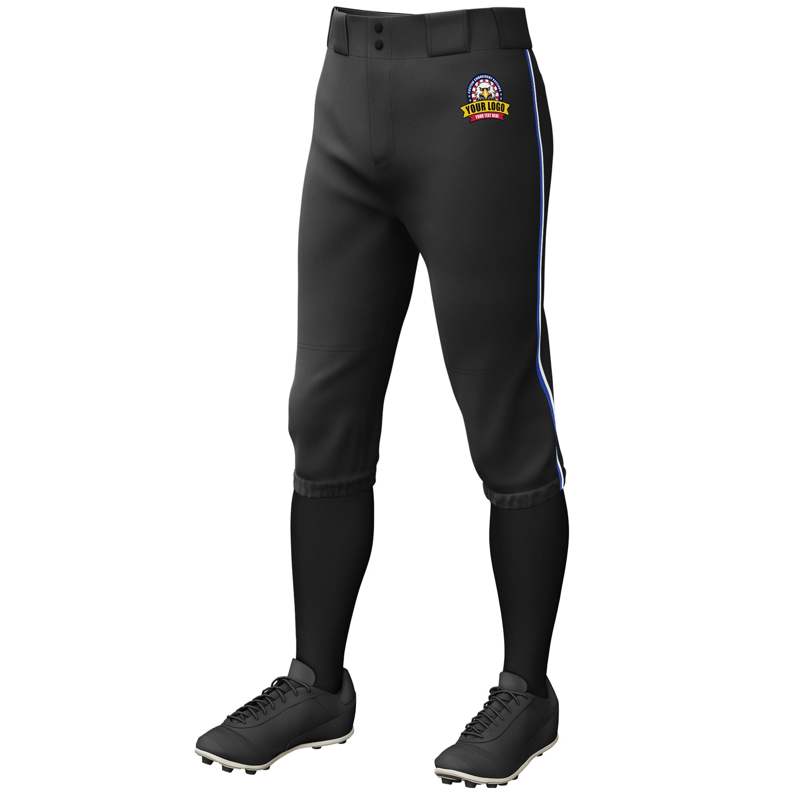 Custom Black Royal-White Classic Fit Stretch Practice Knickers Baseball Pants