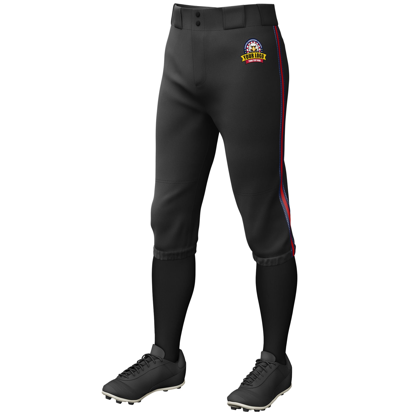 Custom Black Navy Red-Navy Classic Fit Stretch Practice Knickers Baseball Pants