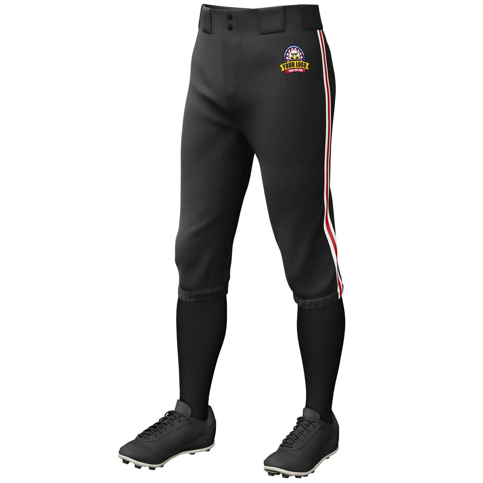Custom Black White Red-White Classic Fit Stretch Practice Knickers Baseball Pants