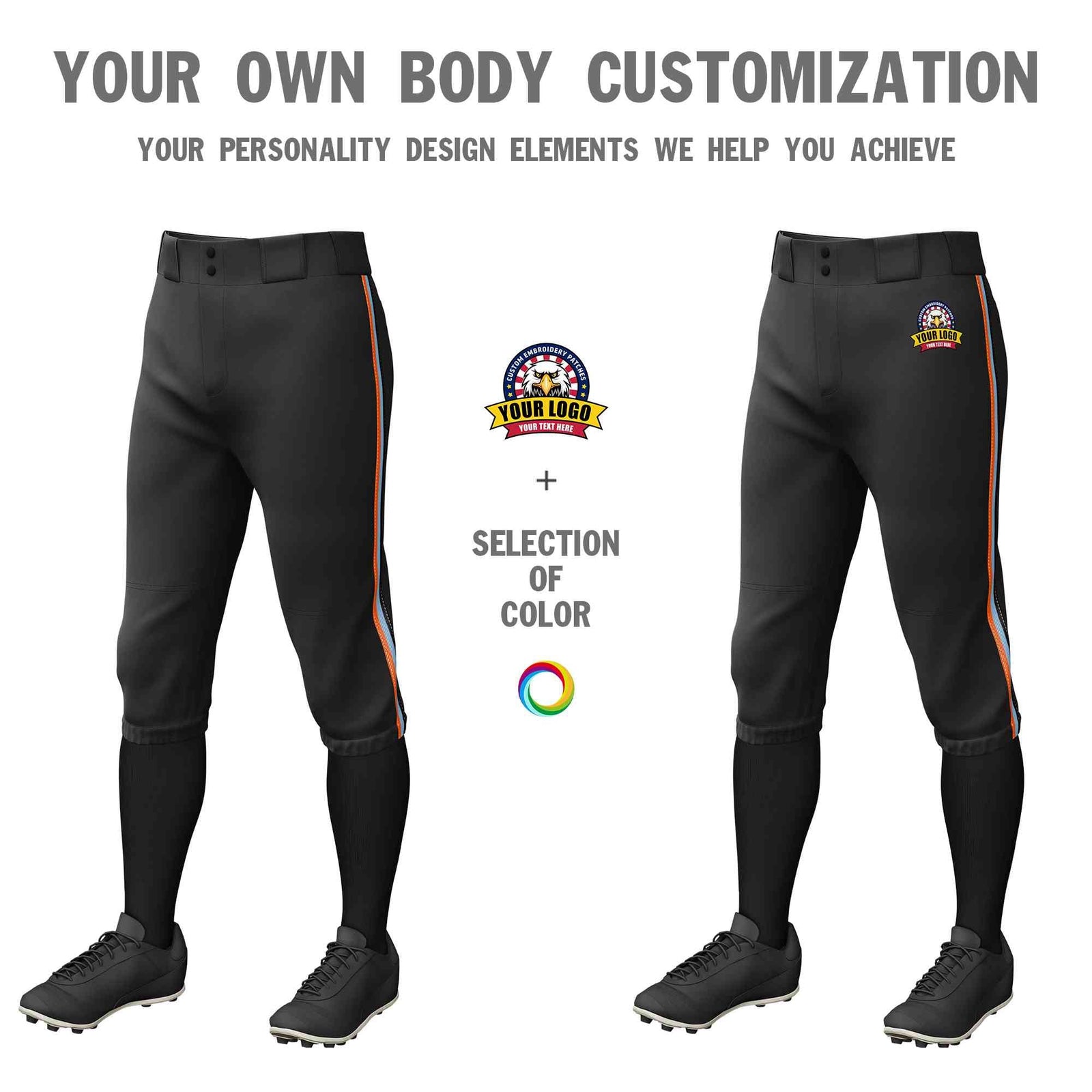 Custom Black Orange Light Blue-Black Classic Fit Stretch Practice Knickers Baseball Pants