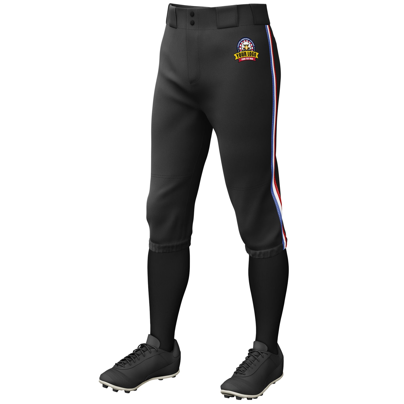 Custom Black Royal White-Red Classic Fit Stretch Practice Knickers Baseball Pants