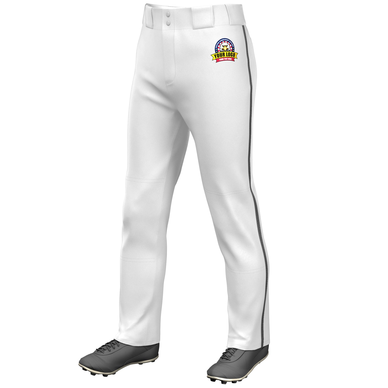 Custom White Dark Gray Classic Fit Stretch Practice Loose-fit Baseball Pants