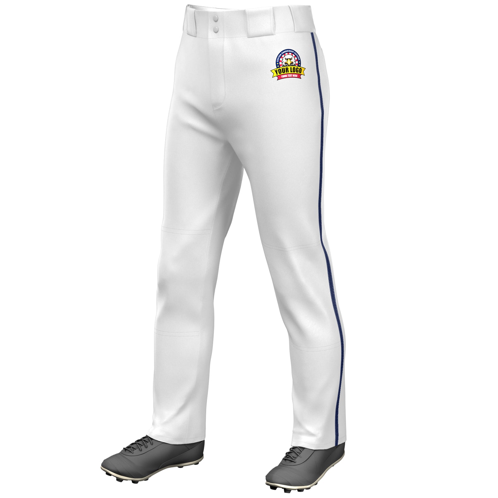 Custom White Navy Classic Fit Stretch Practice Loose-fit Baseball Pants