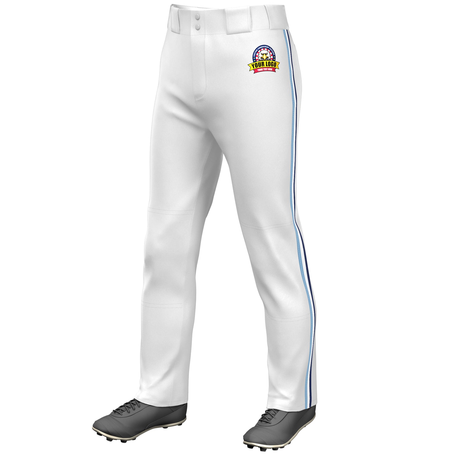 Custom White Royal White-Navy Classic Fit Stretch Practice Loose-fit Baseball Pants