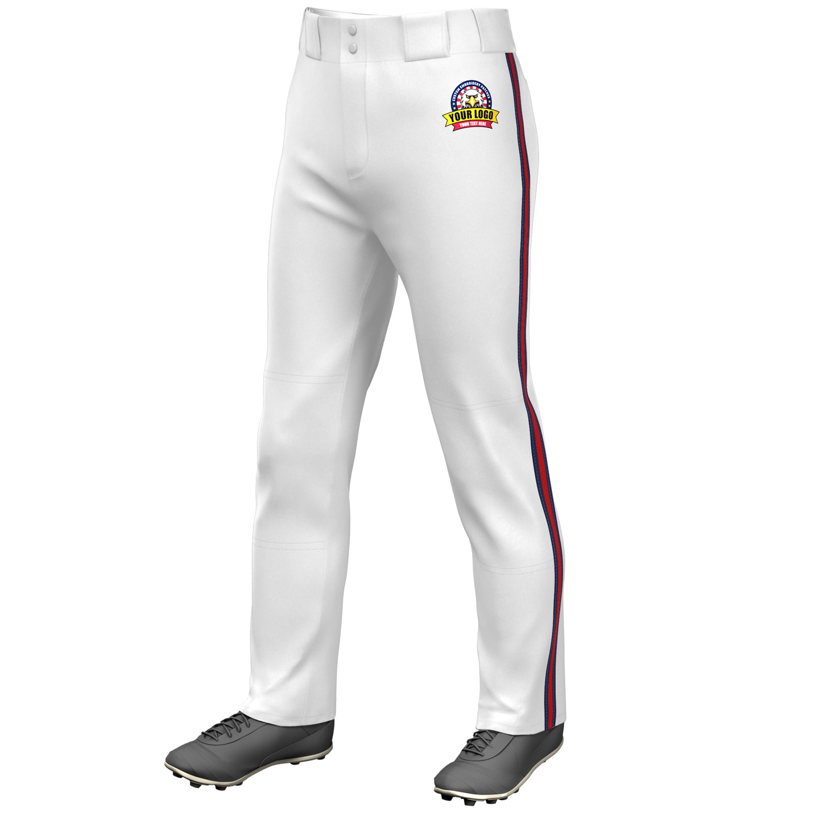Custom White Navy Red-Navy Classic Fit Stretch Practice Loose-fit Baseball Pants