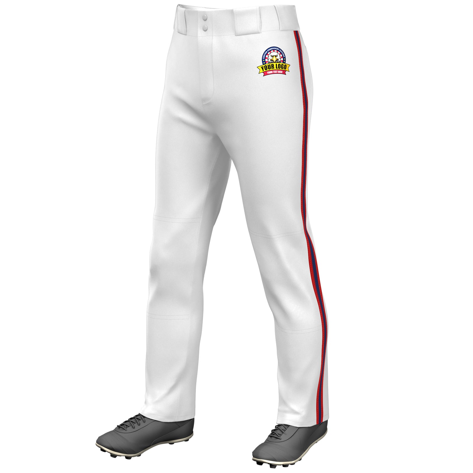 Custom White Red Navy-Red Classic Fit Stretch Practice Loose-fit Baseball Pants