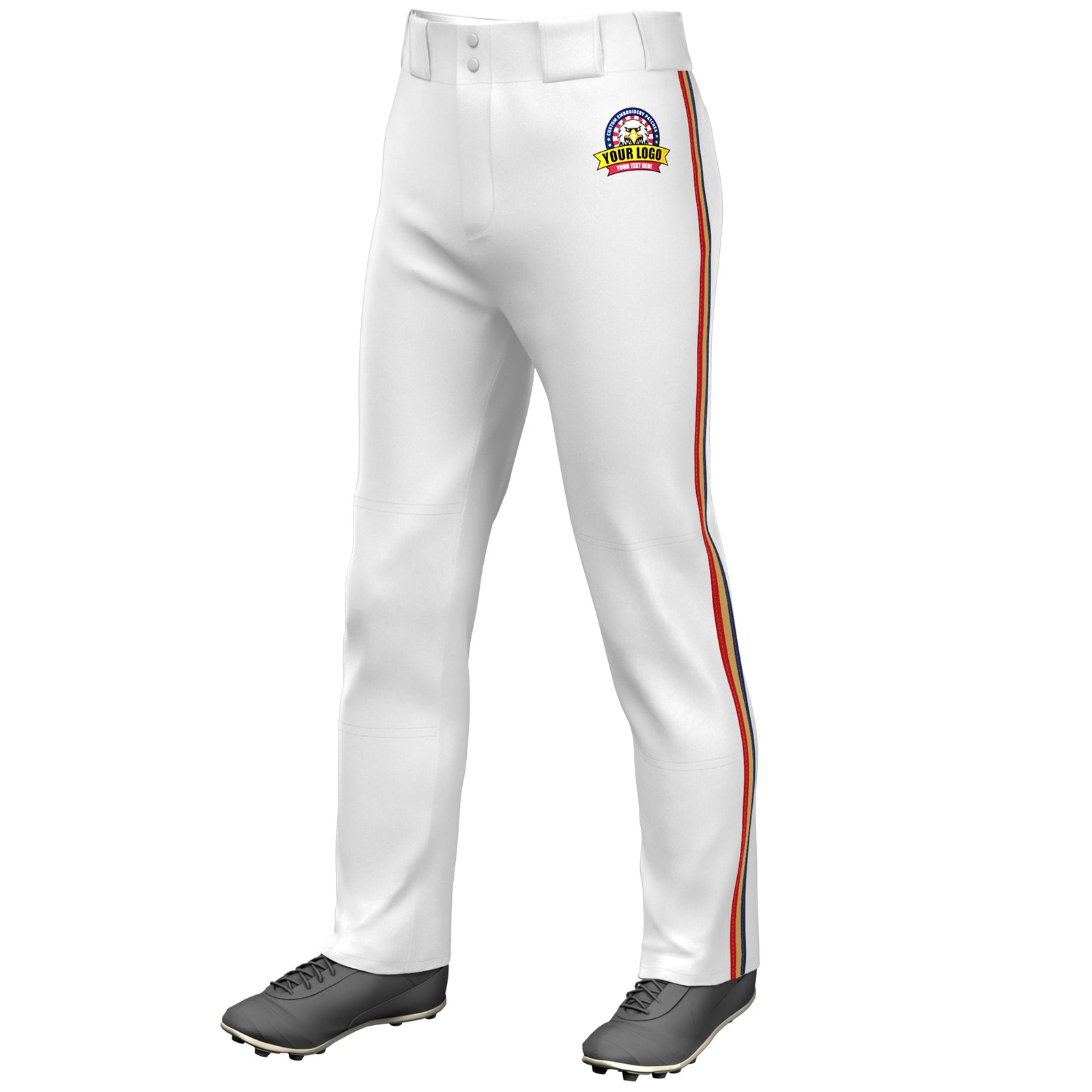 Custom White Navy Gold-Red Classic Fit Stretch Practice Loose-fit Baseball Pants