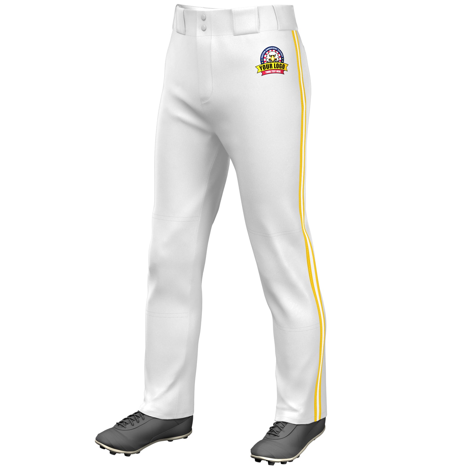 Custom White Gold White-Gold Classic Fit Stretch Practice Loose-fit Baseball Pants