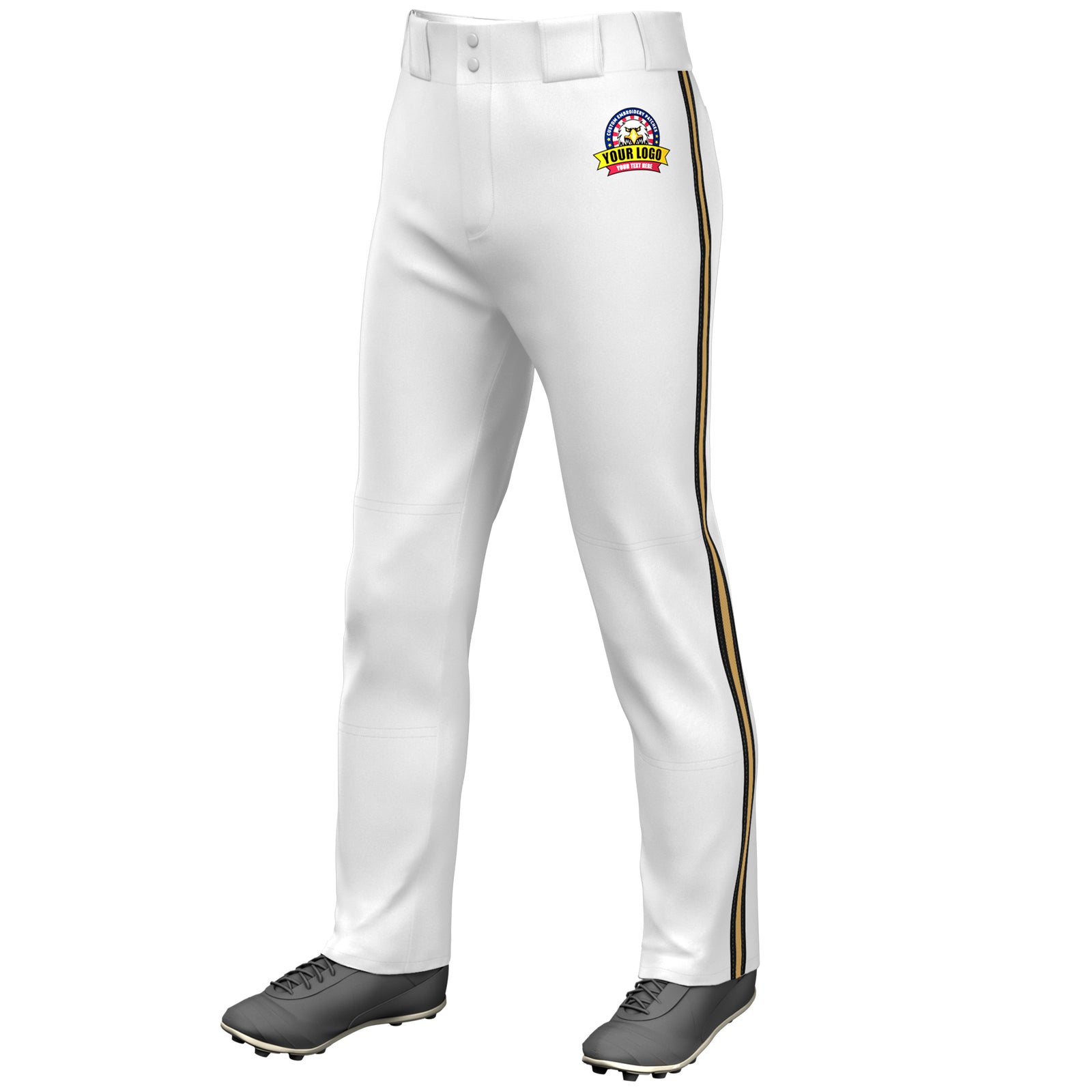 Custom White Black Gold-Black Classic Fit Stretch Practice Loose-fit Baseball Pants