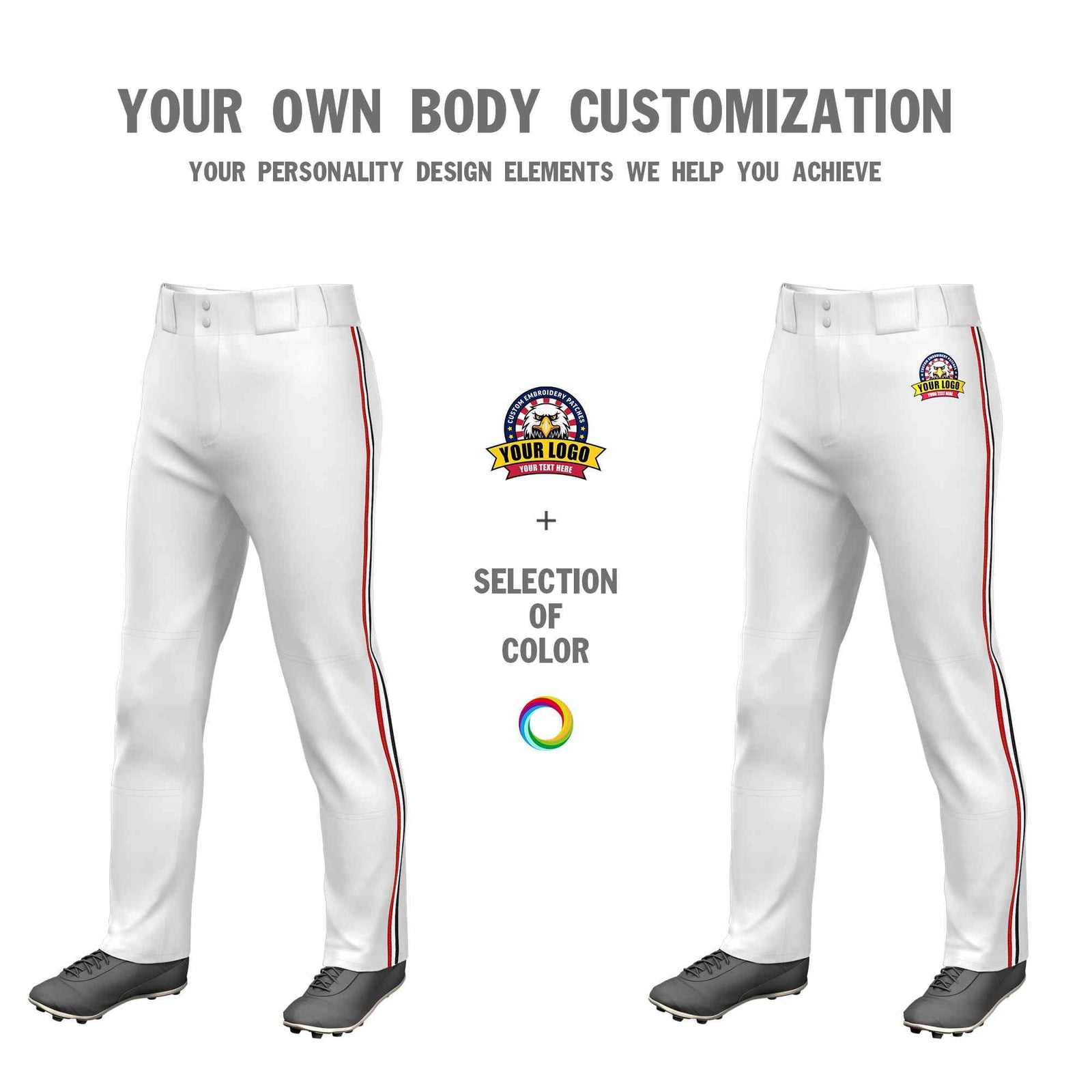 Custom White Red White-Black Classic Fit Stretch Practice Loose-fit Baseball Pants