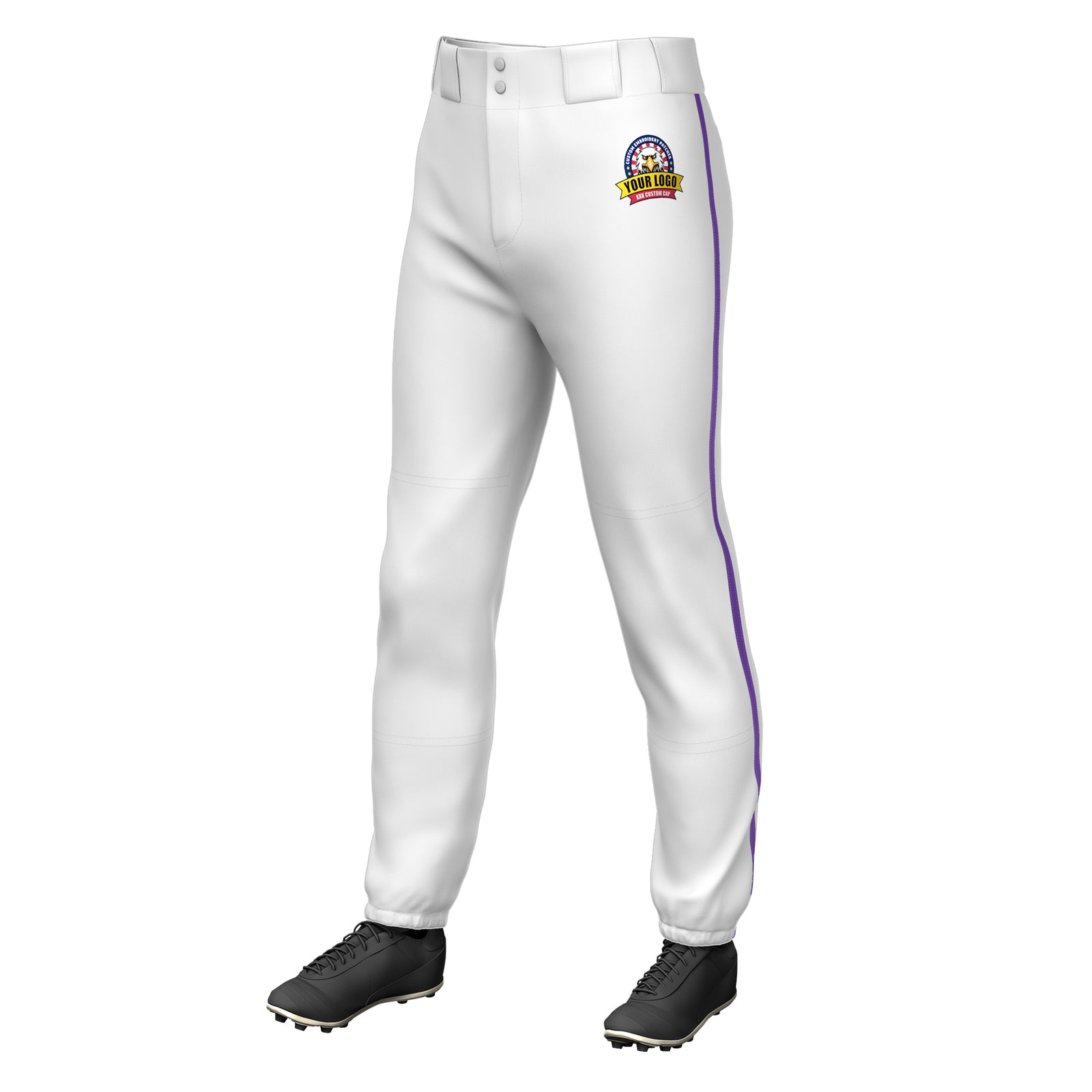 Custom White Purple Classic Fit Stretch Practice Pull-up Baseball Pants