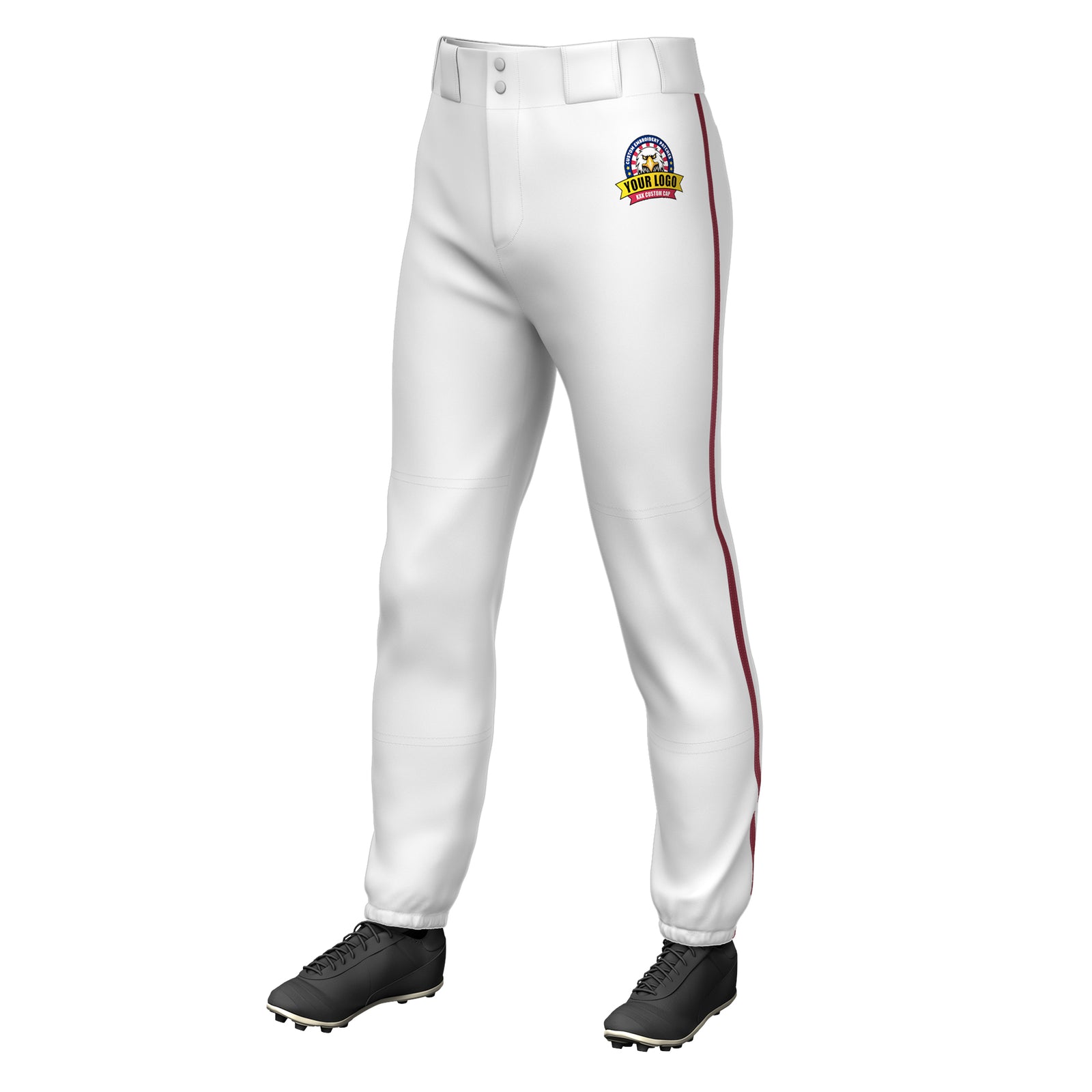 Custom White Crimson Classic Fit Stretch Practice Pull-up Baseball Pants