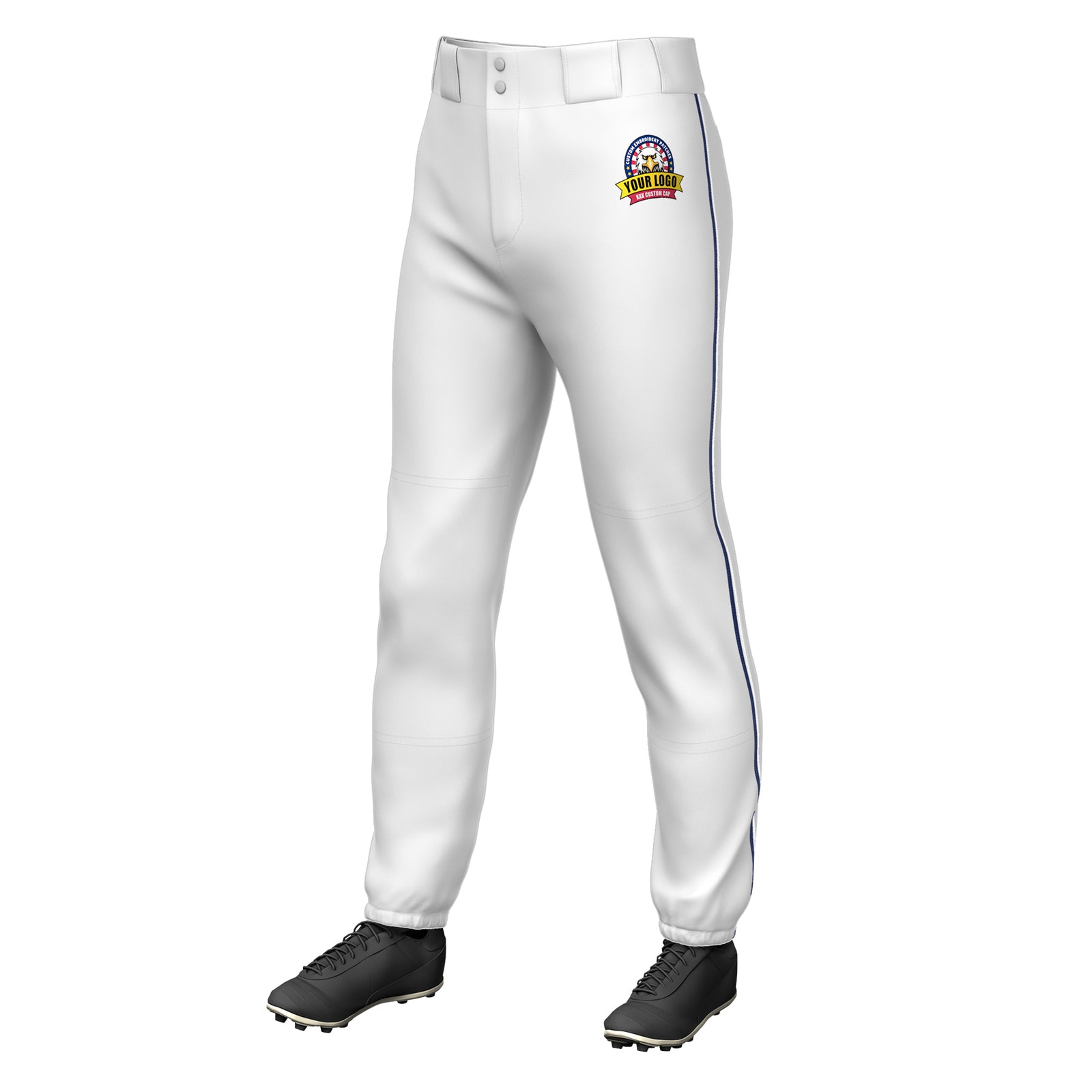Custom White Navy-White Classic Fit Stretch Practice Pull-up Baseball Pants