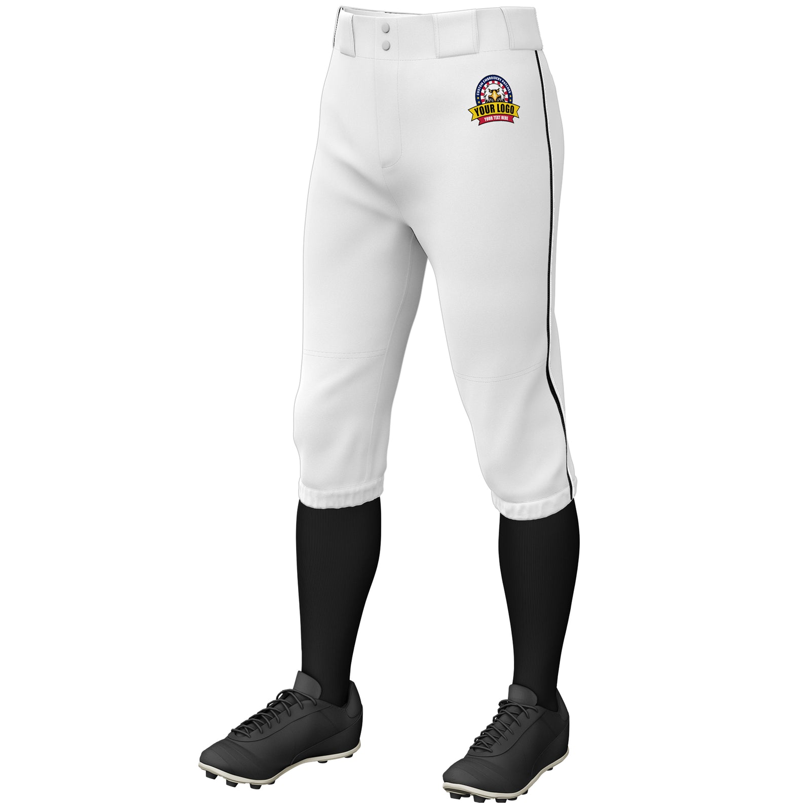 Custom White Black-White Classic Fit Stretch Practice Knickers Baseball Pants