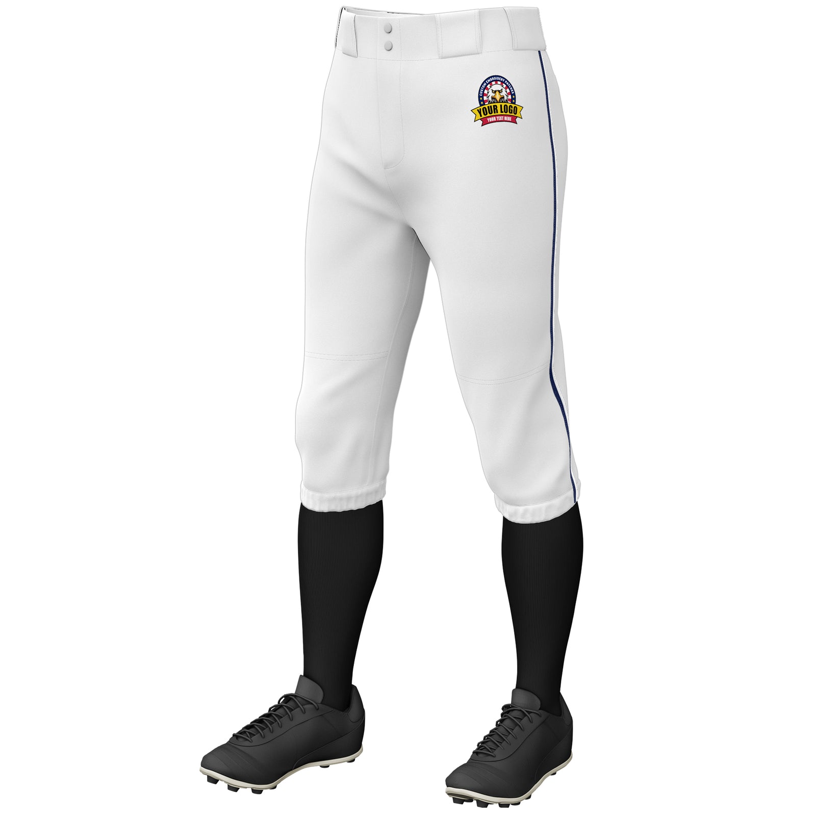 Custom White Navy-White Classic Fit Stretch Practice Knickers Baseball Pants